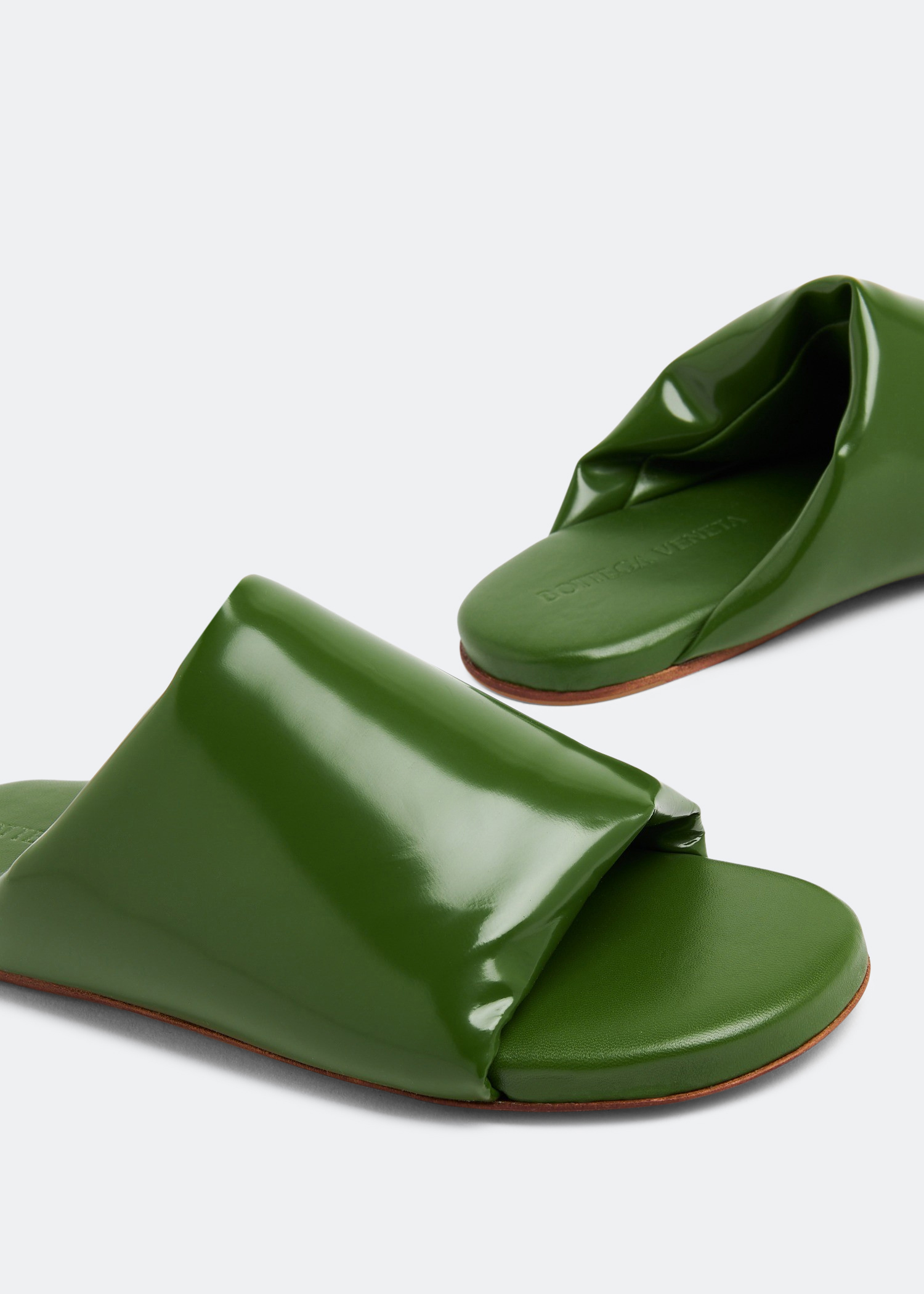 

Leather slide sandals, Green