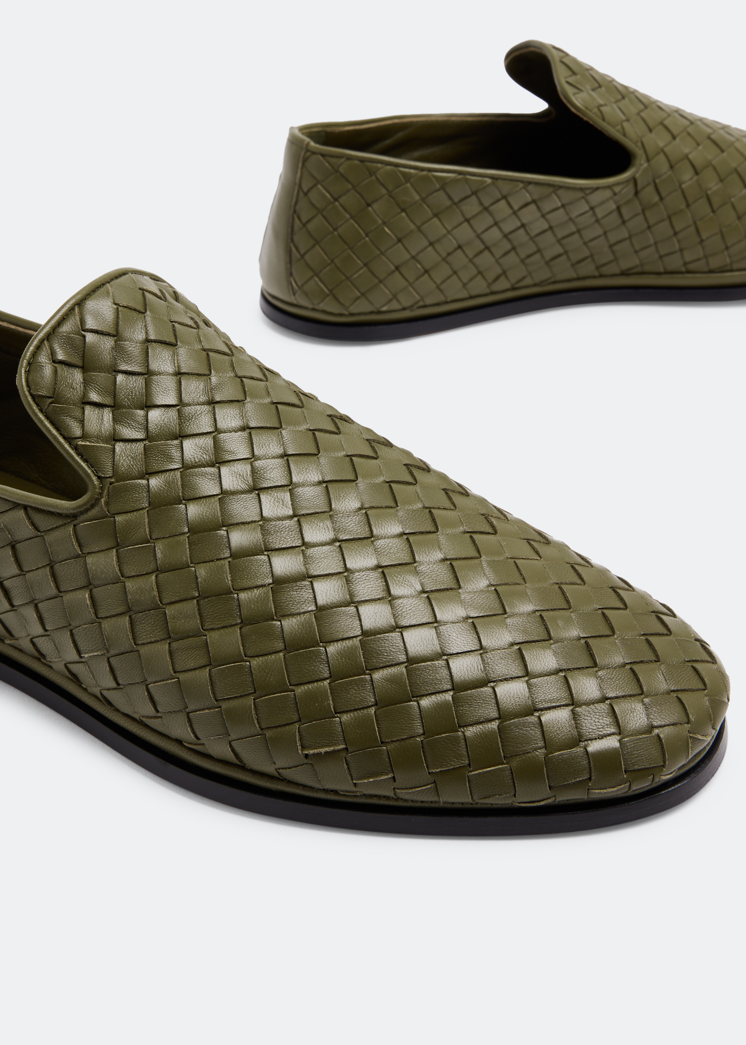 

Intrecciato leather slippers, Green