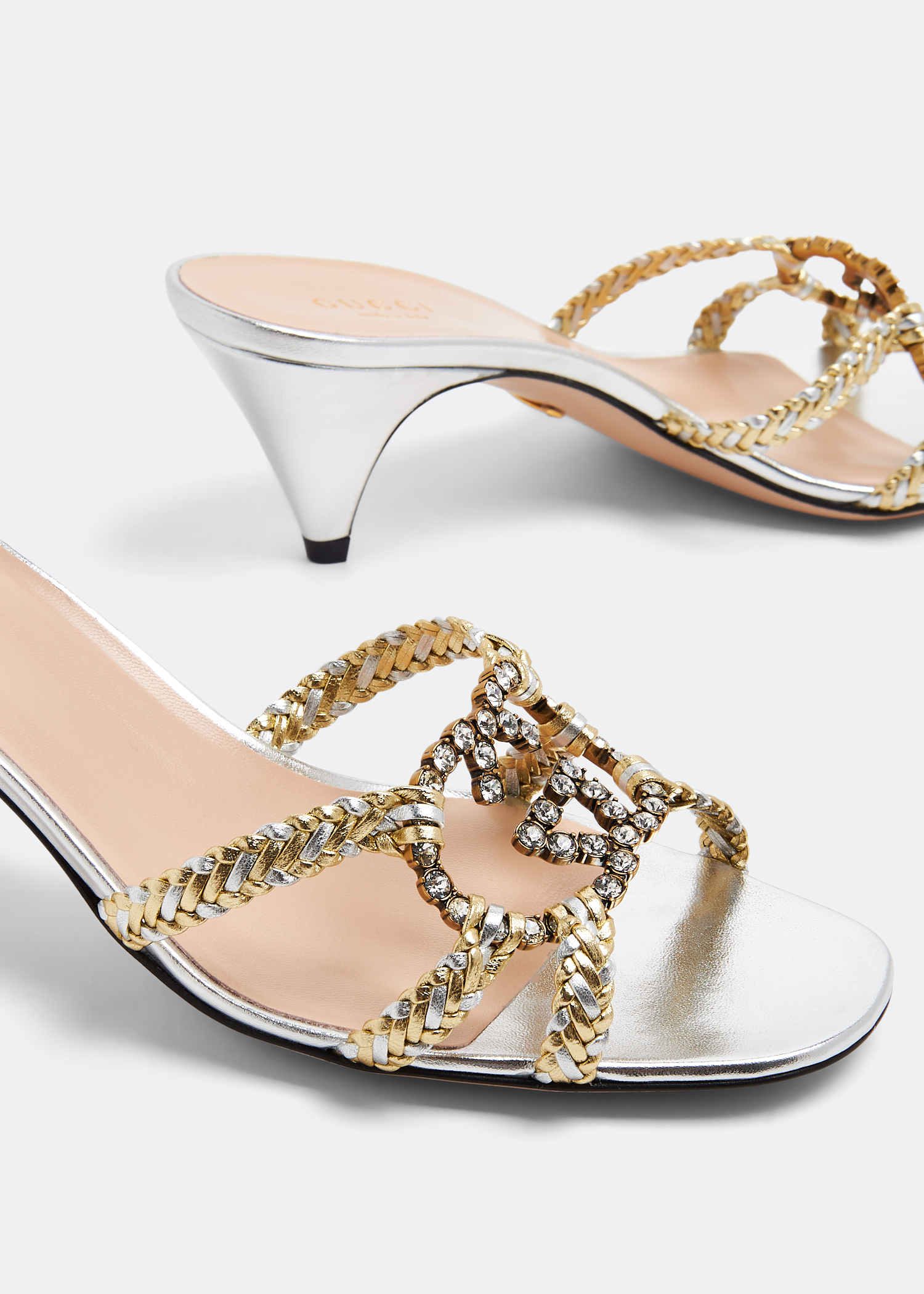 

Crystal Interlocking G sandals, Metallic