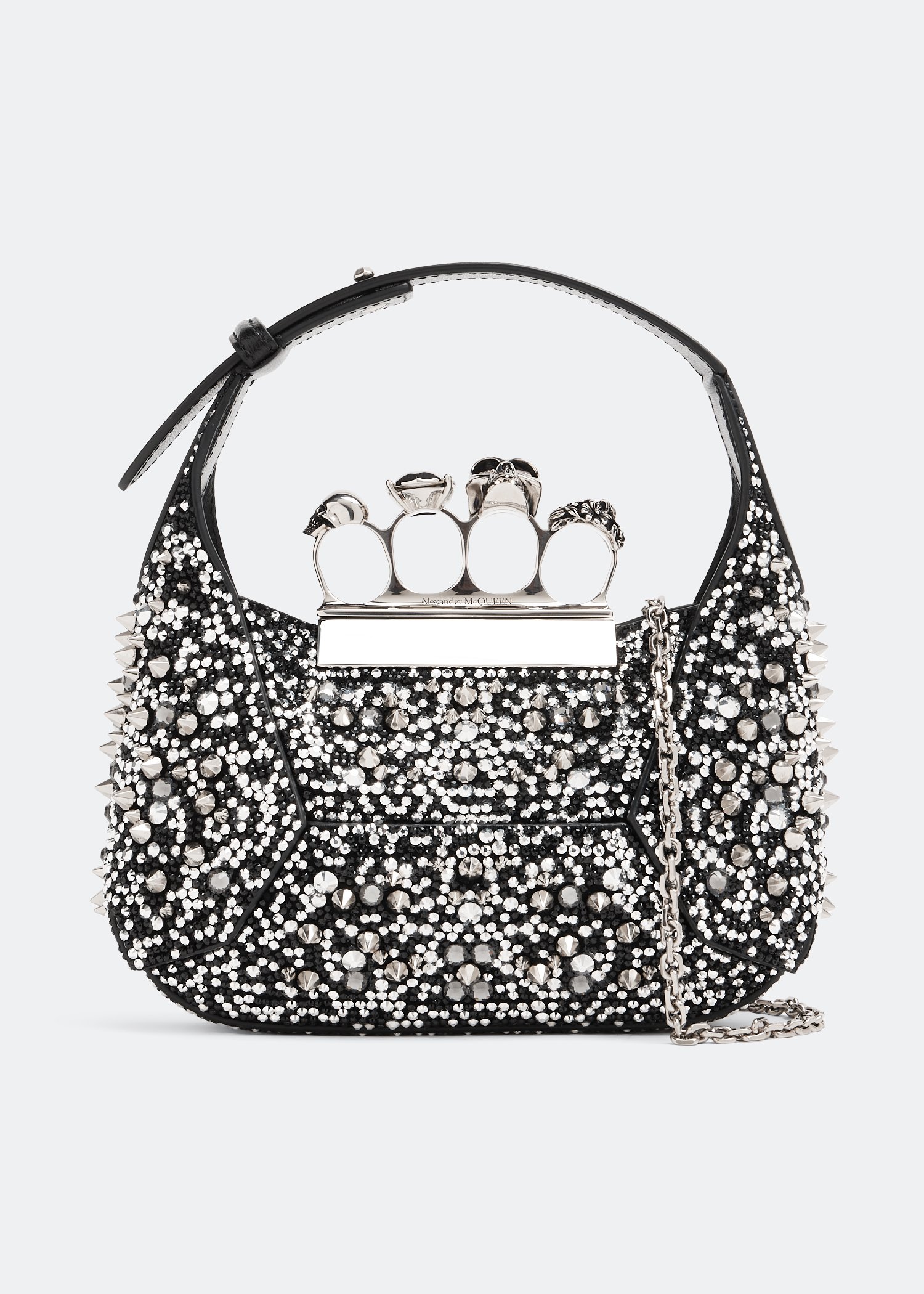 

Jewelled mini hobo bag, Black