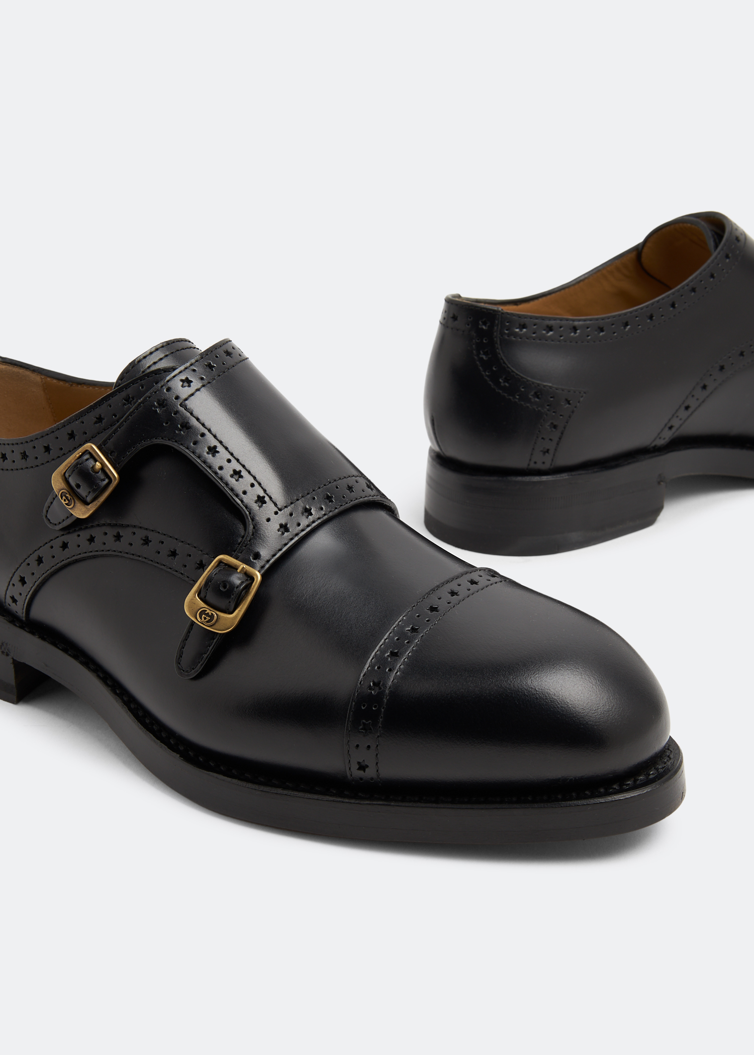 

Leather monk strap shoes, Black