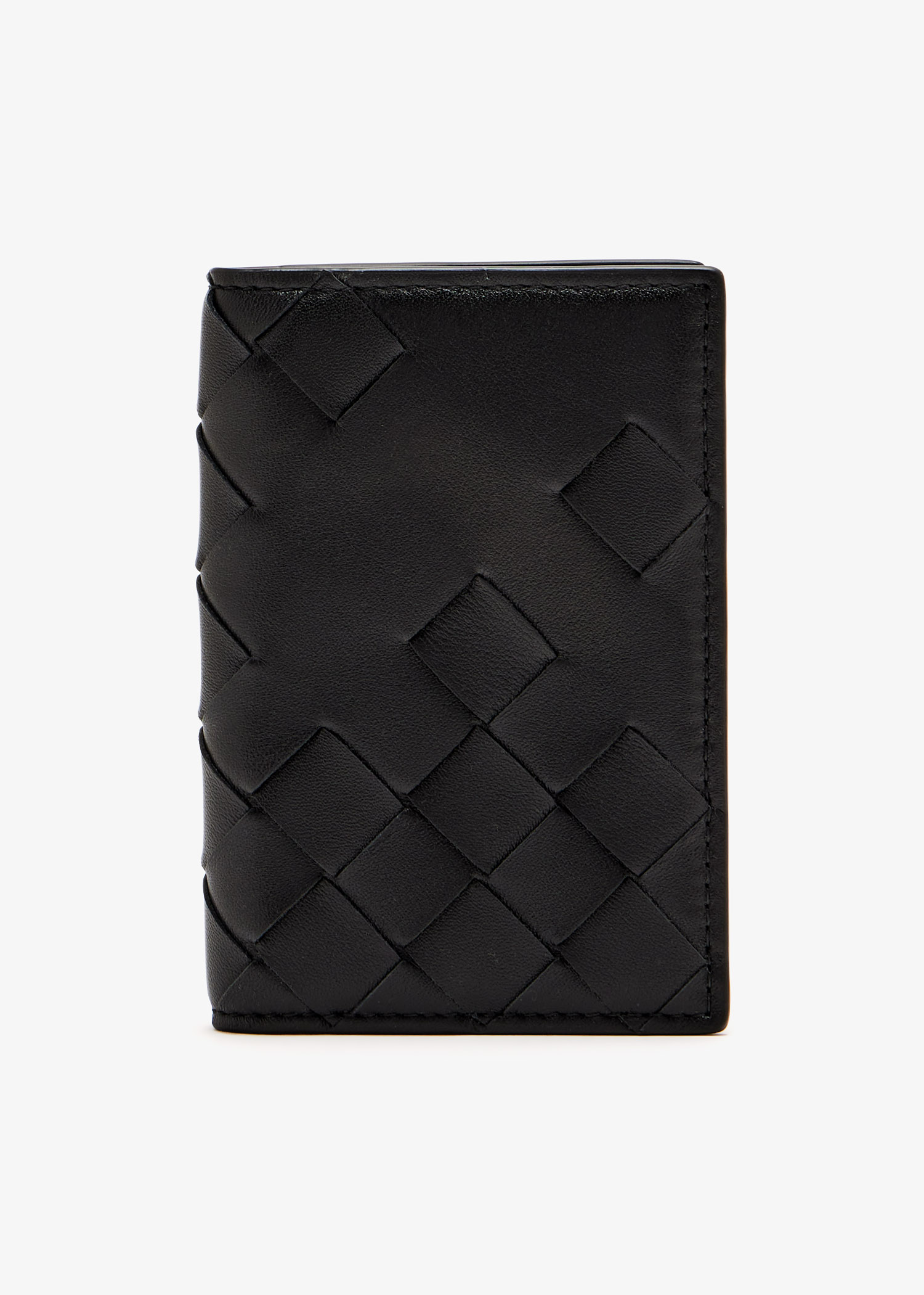 

Intrecciato flap card case, Black