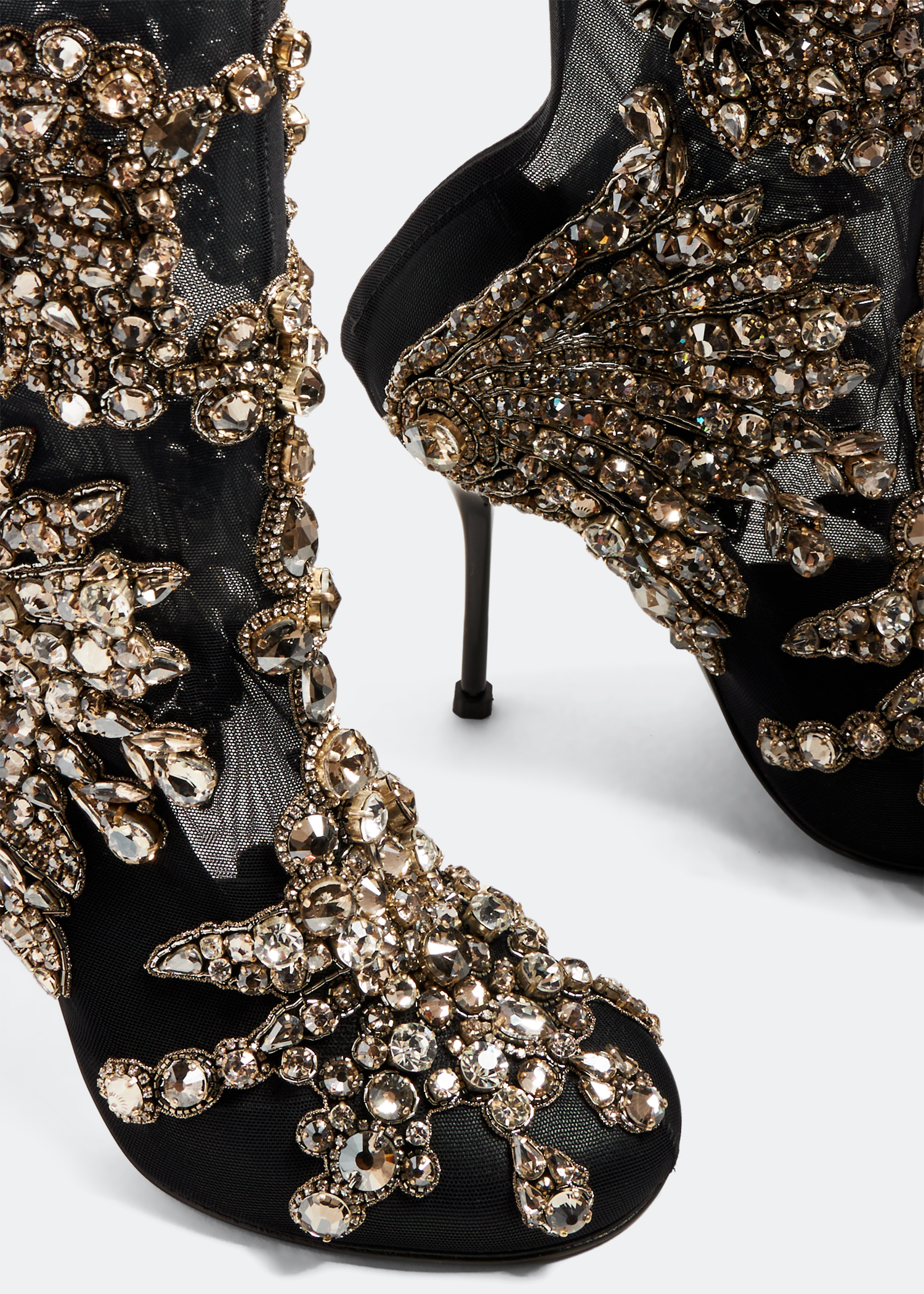 

Crystal mesh boots, Black