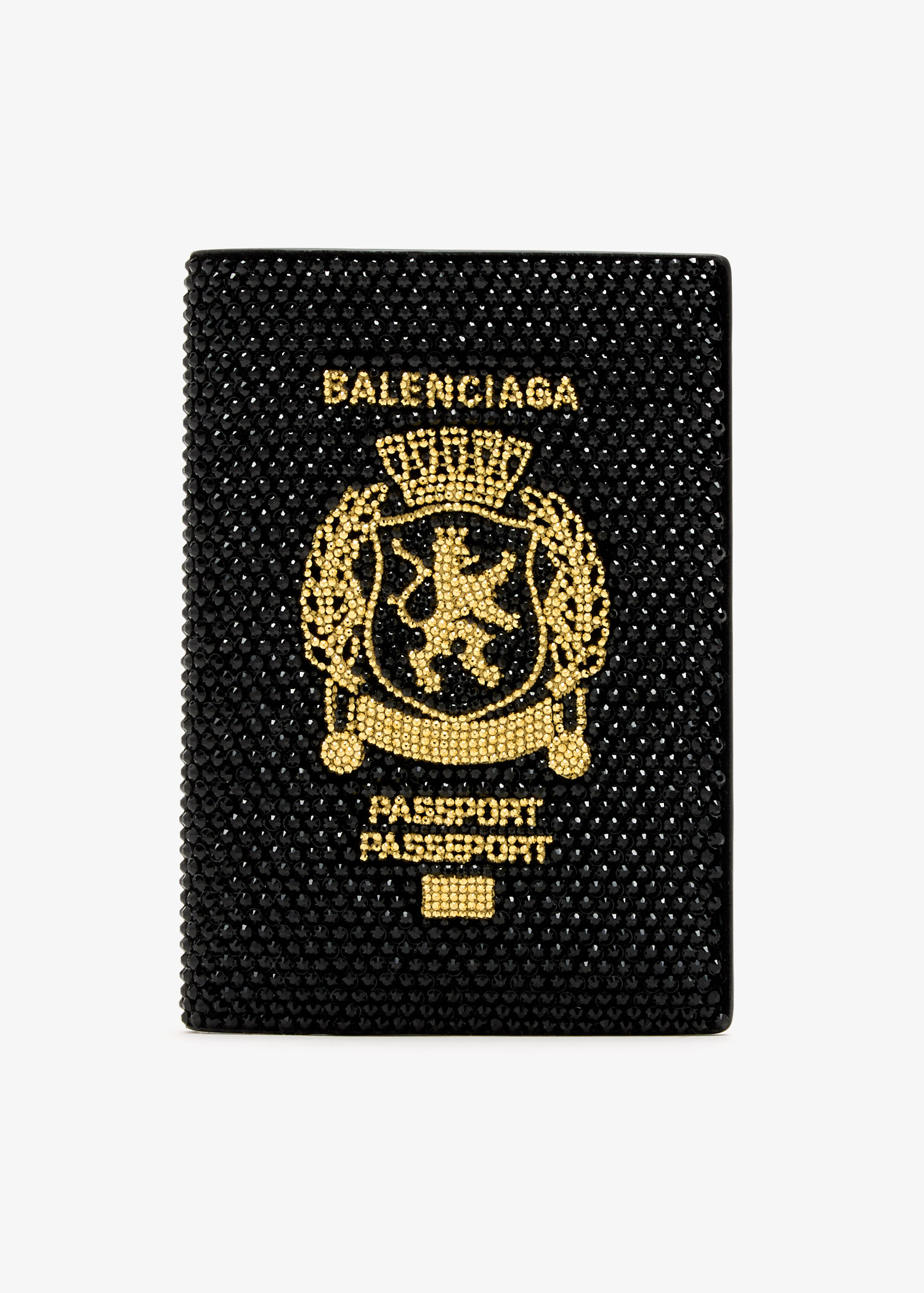 

Logo rhinestones passport holder, Black