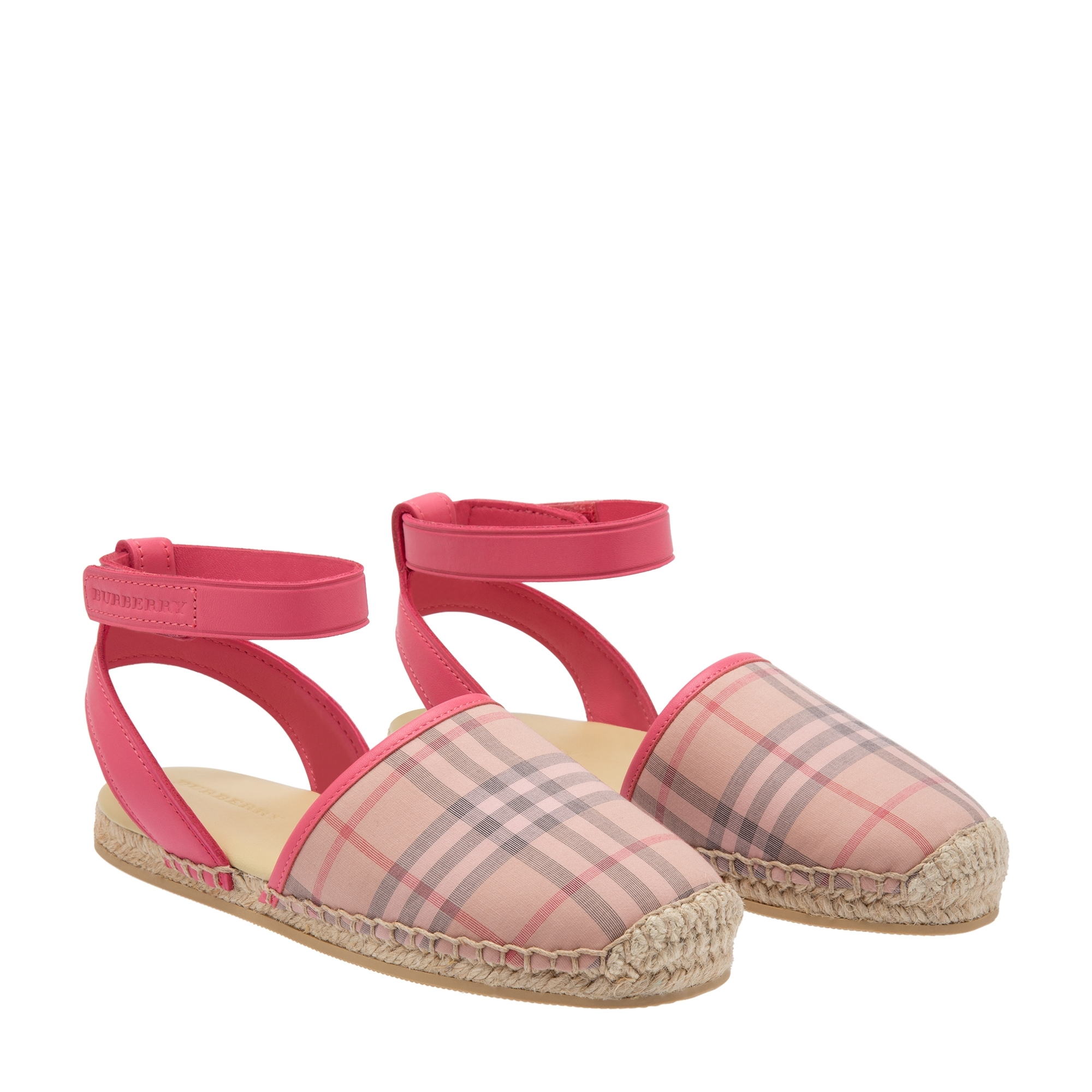 

Check and leather espadrille sandals, Pink