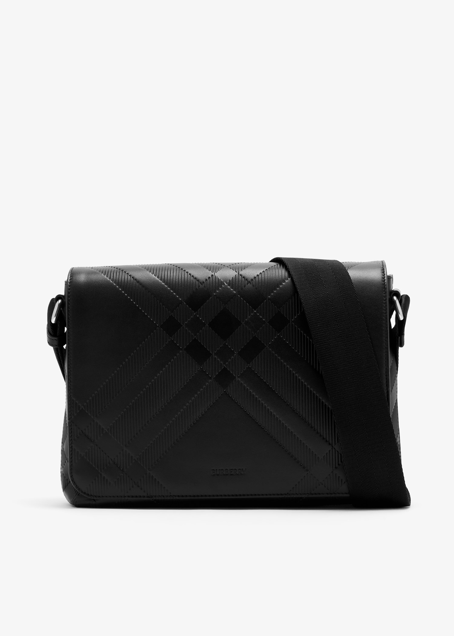 

Embossed Check messenger bag, Black