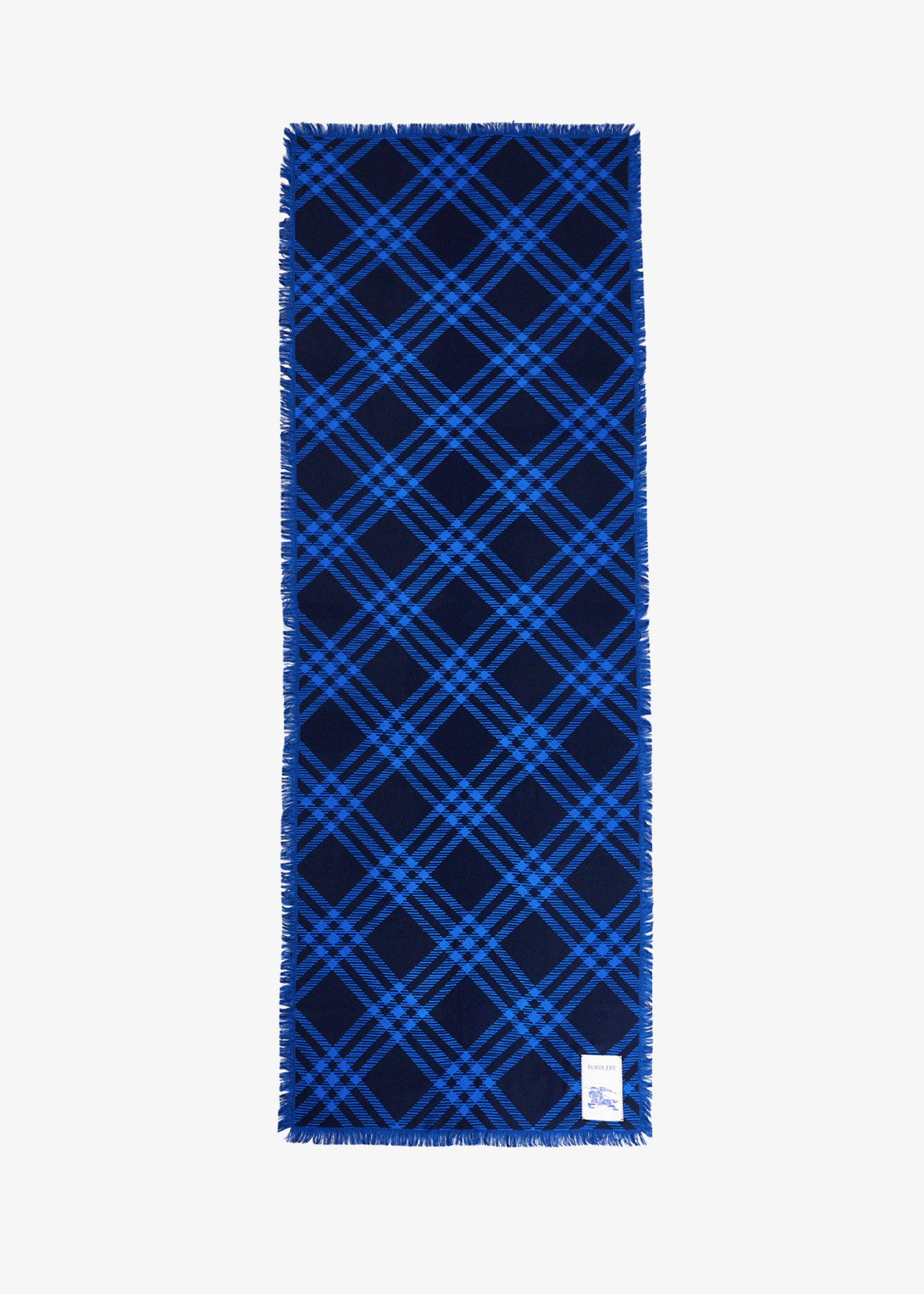 

Wide Check wool silk scarf, Navy