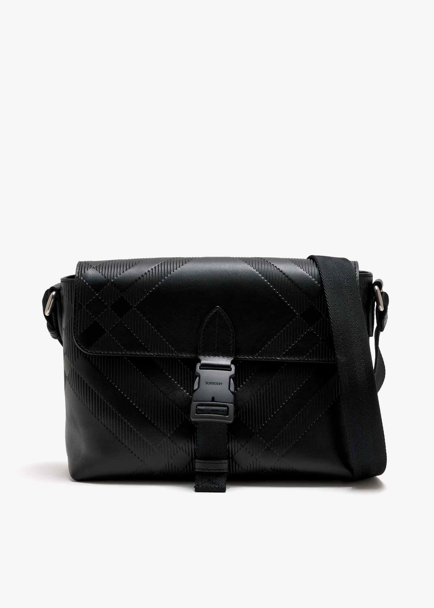 

Small embossed check messenger bag, Black