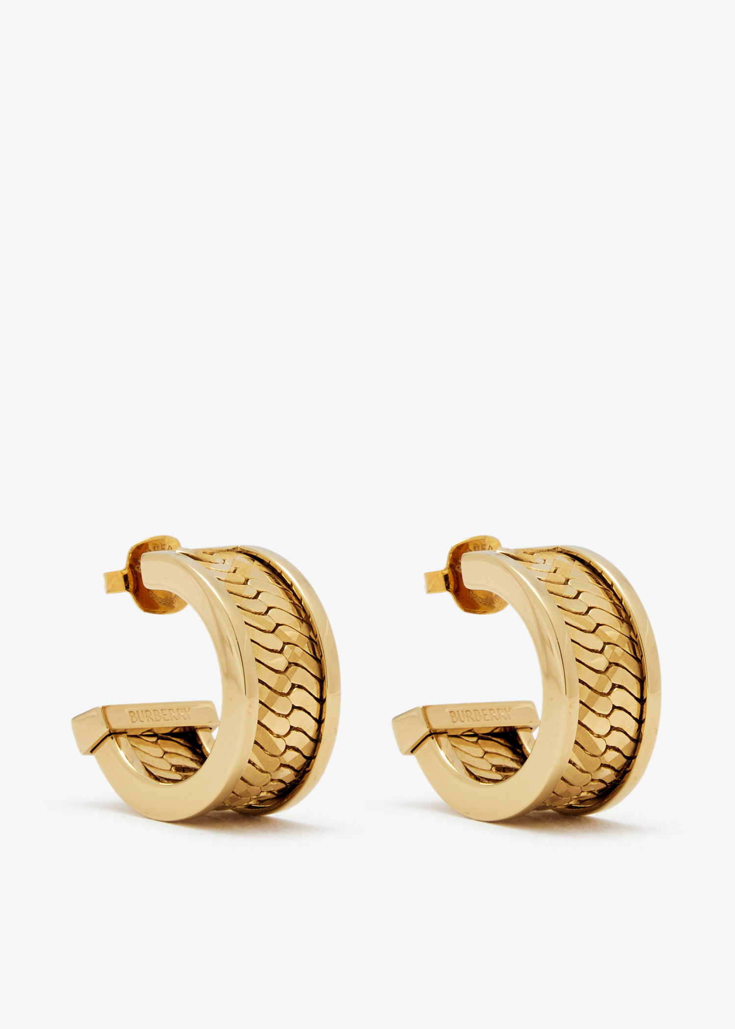 

Engraved Check hoop earrings, Gold