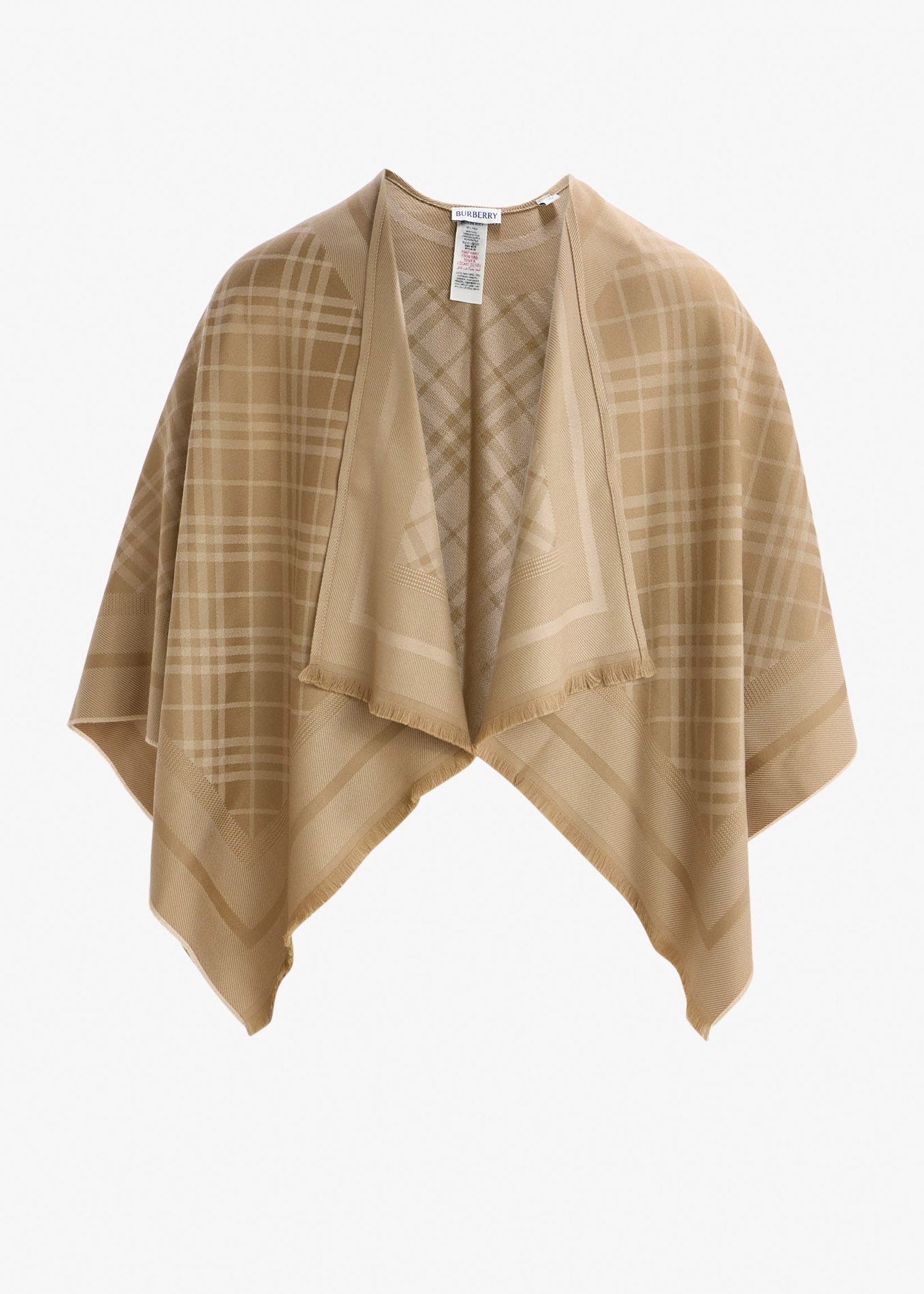 

Check wool cashmere cape, Beige