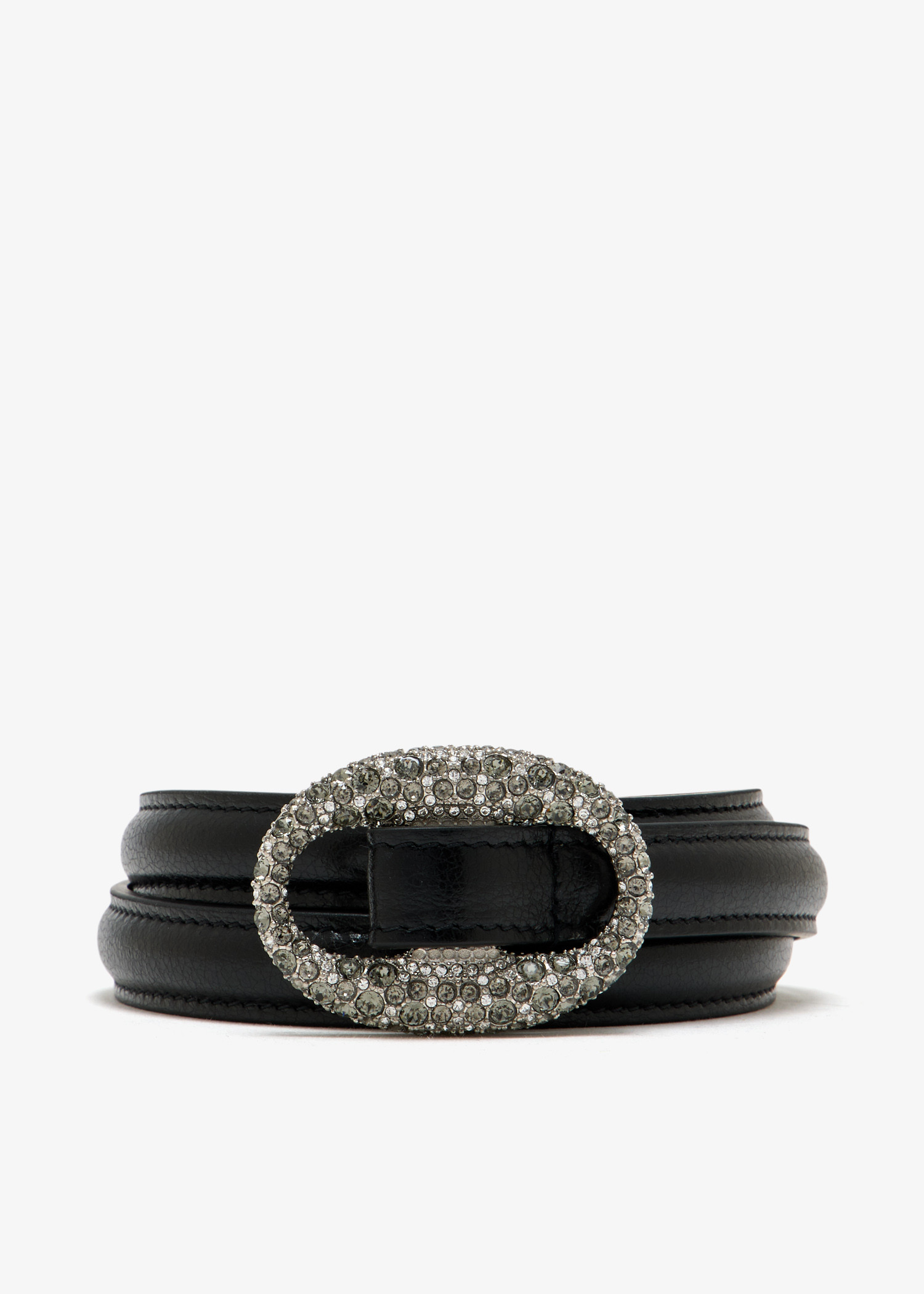 

Oval crystal buckle thin belt, Black