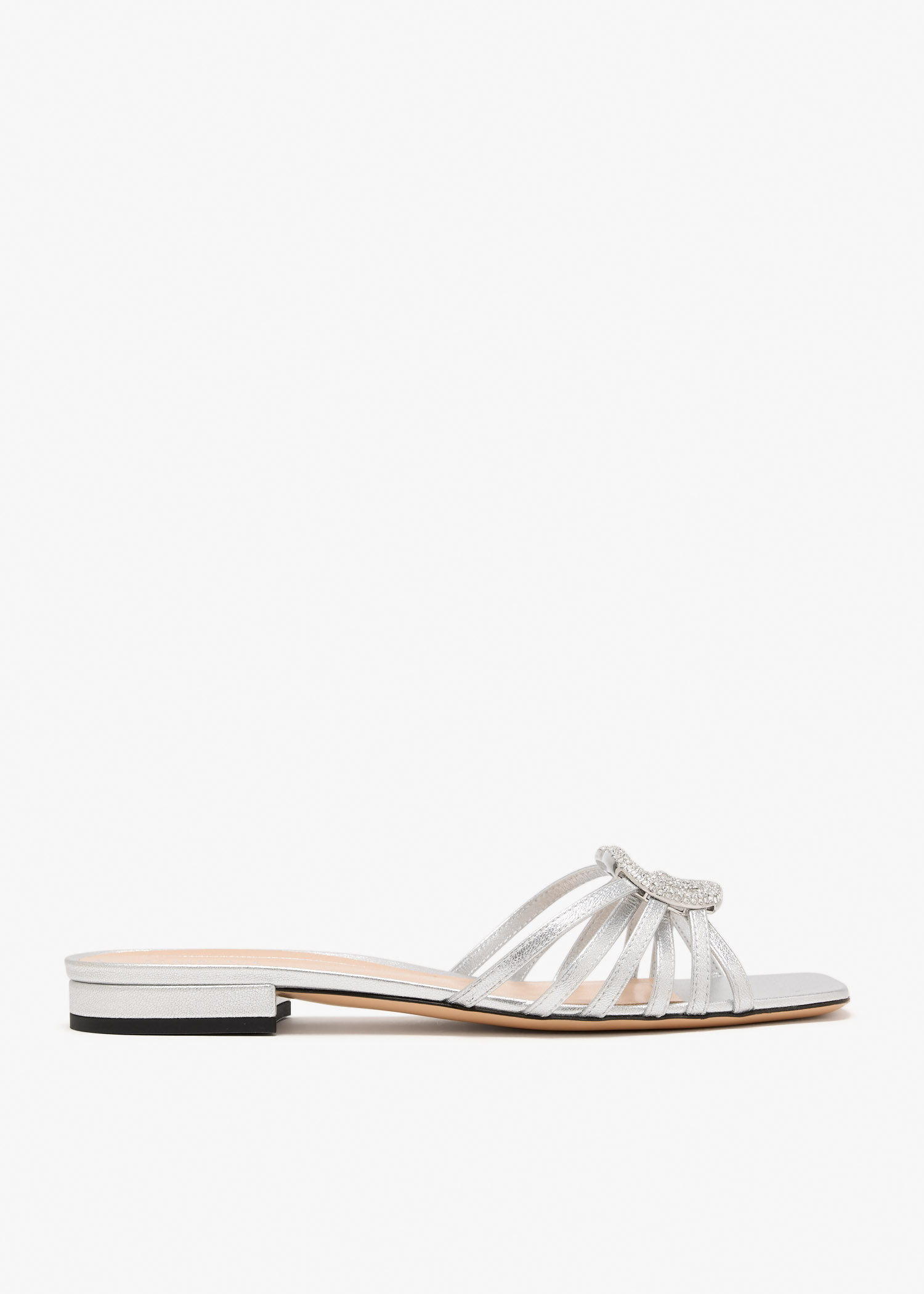 

Interlocking G crystal flat sandals, Silver
