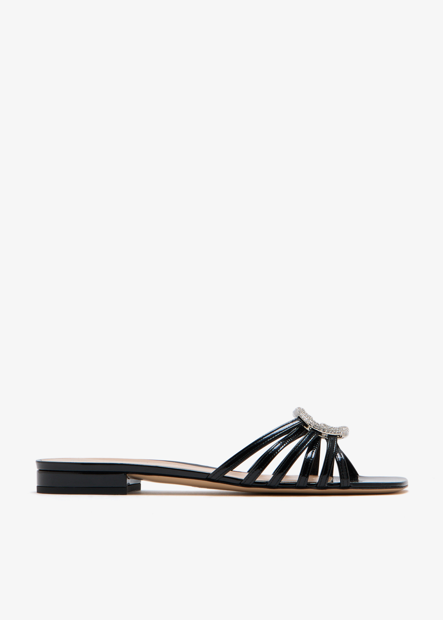 

Interlocking G crystal flat sandals, Black