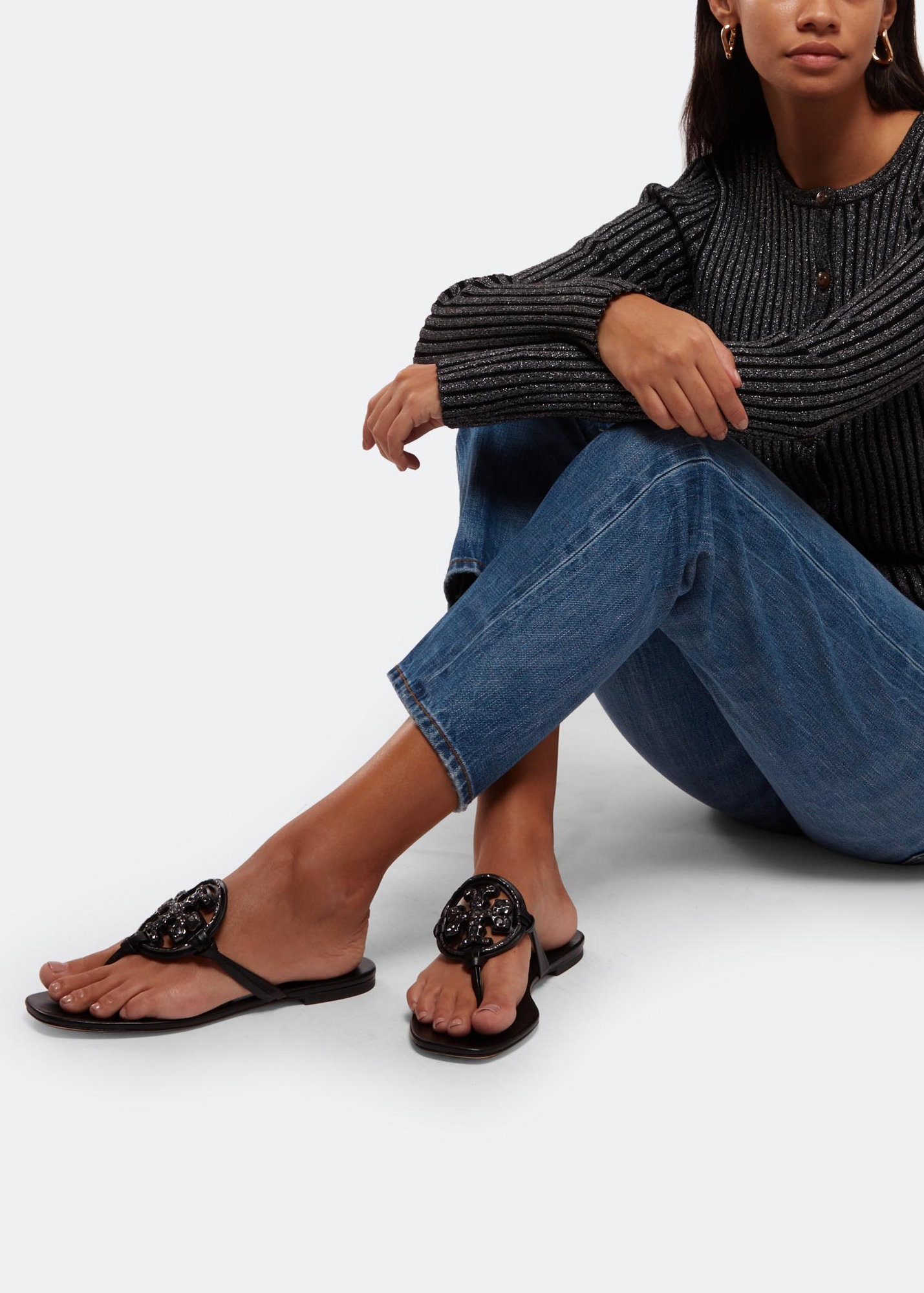 

Miller jeweled sandals, Black