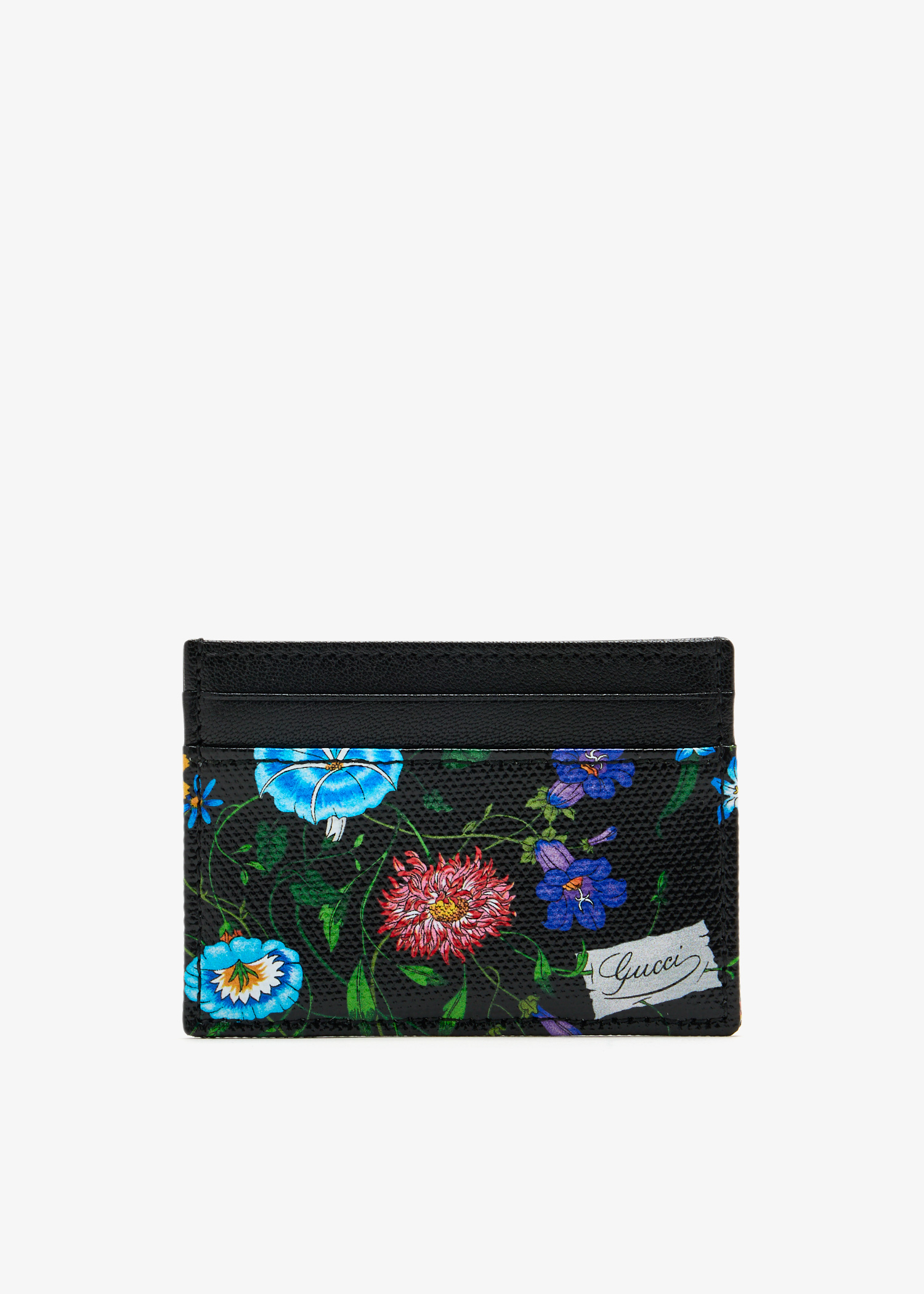 

Flora motif bi-fold card case, Black