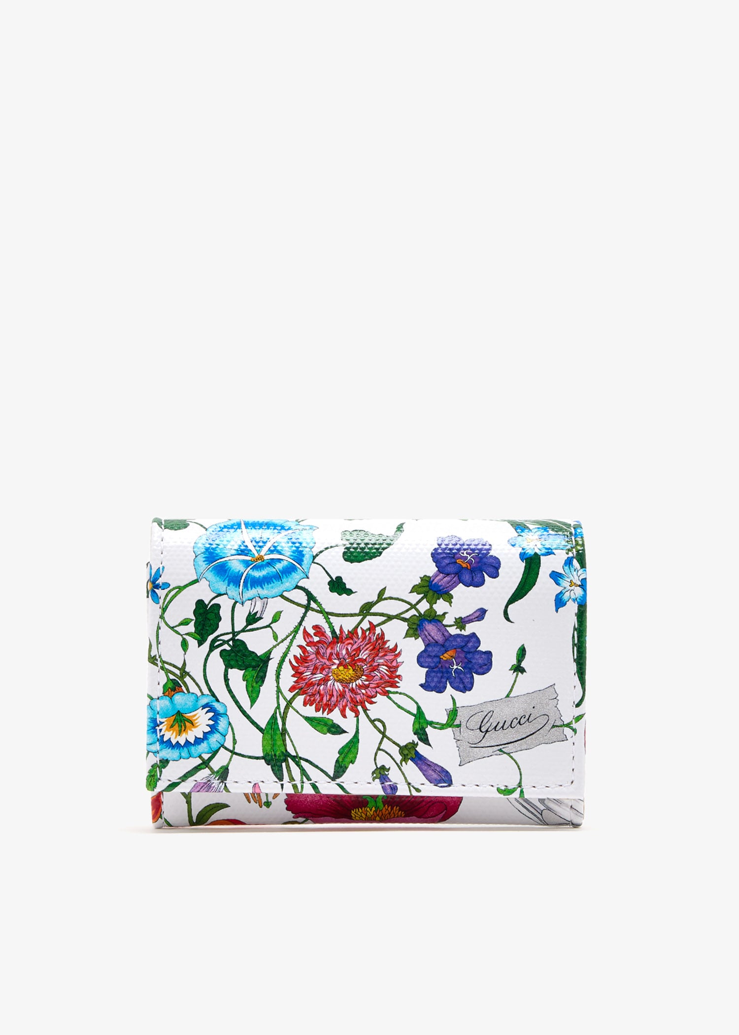 

Flora motif bi-fold card case, White