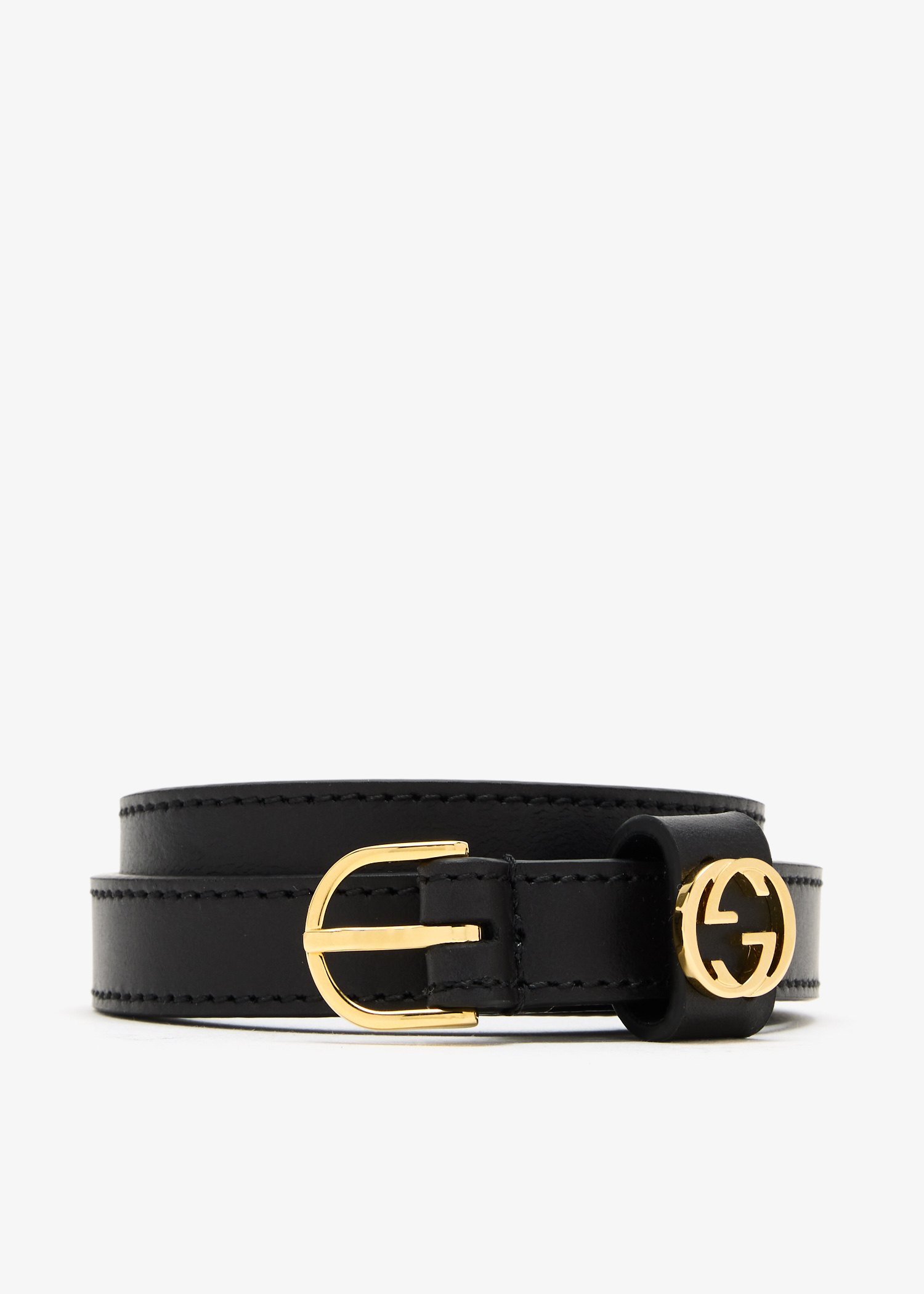 

Round buckle thin belt, Black