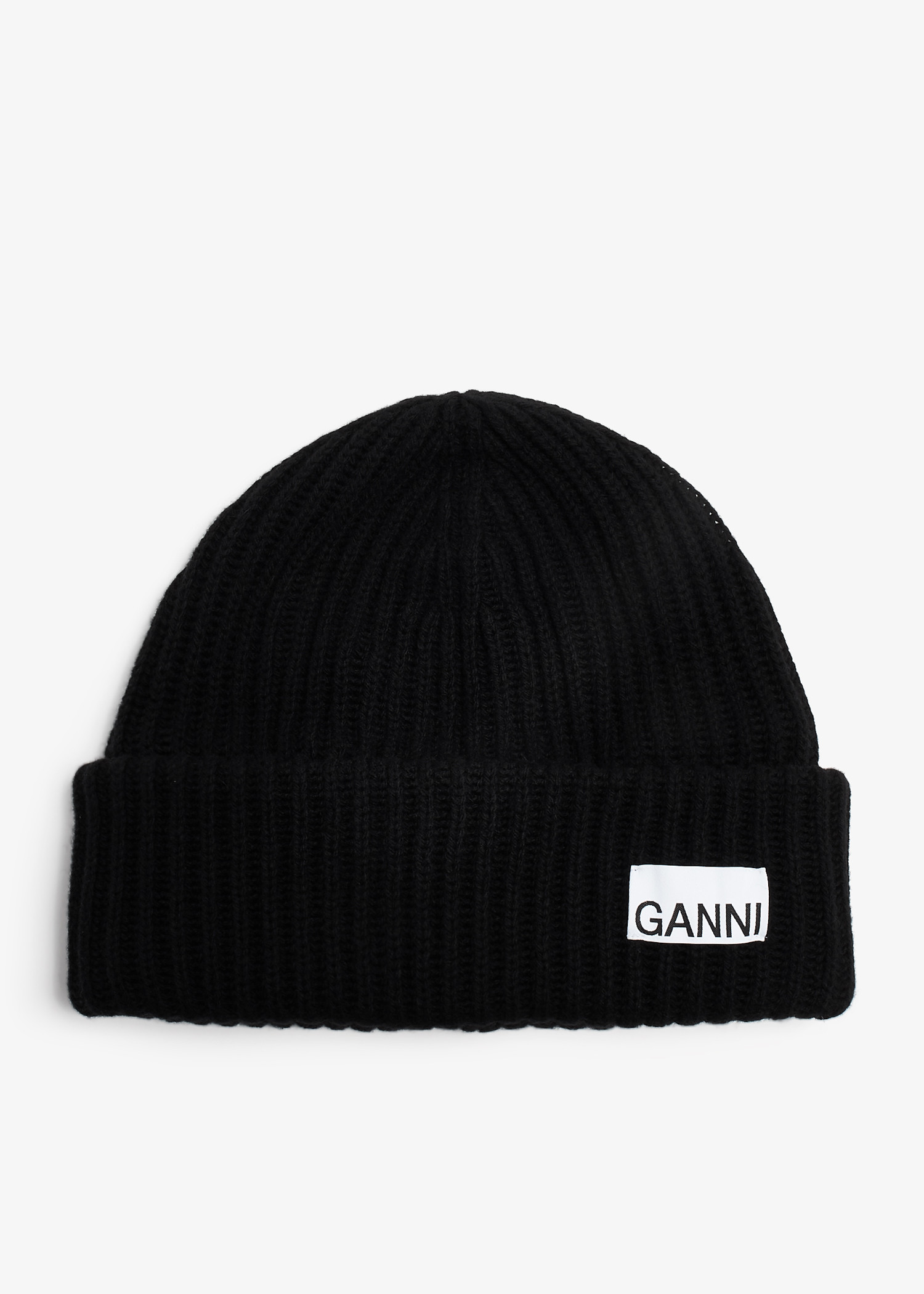 

Loose wool rib knit beanie, Black