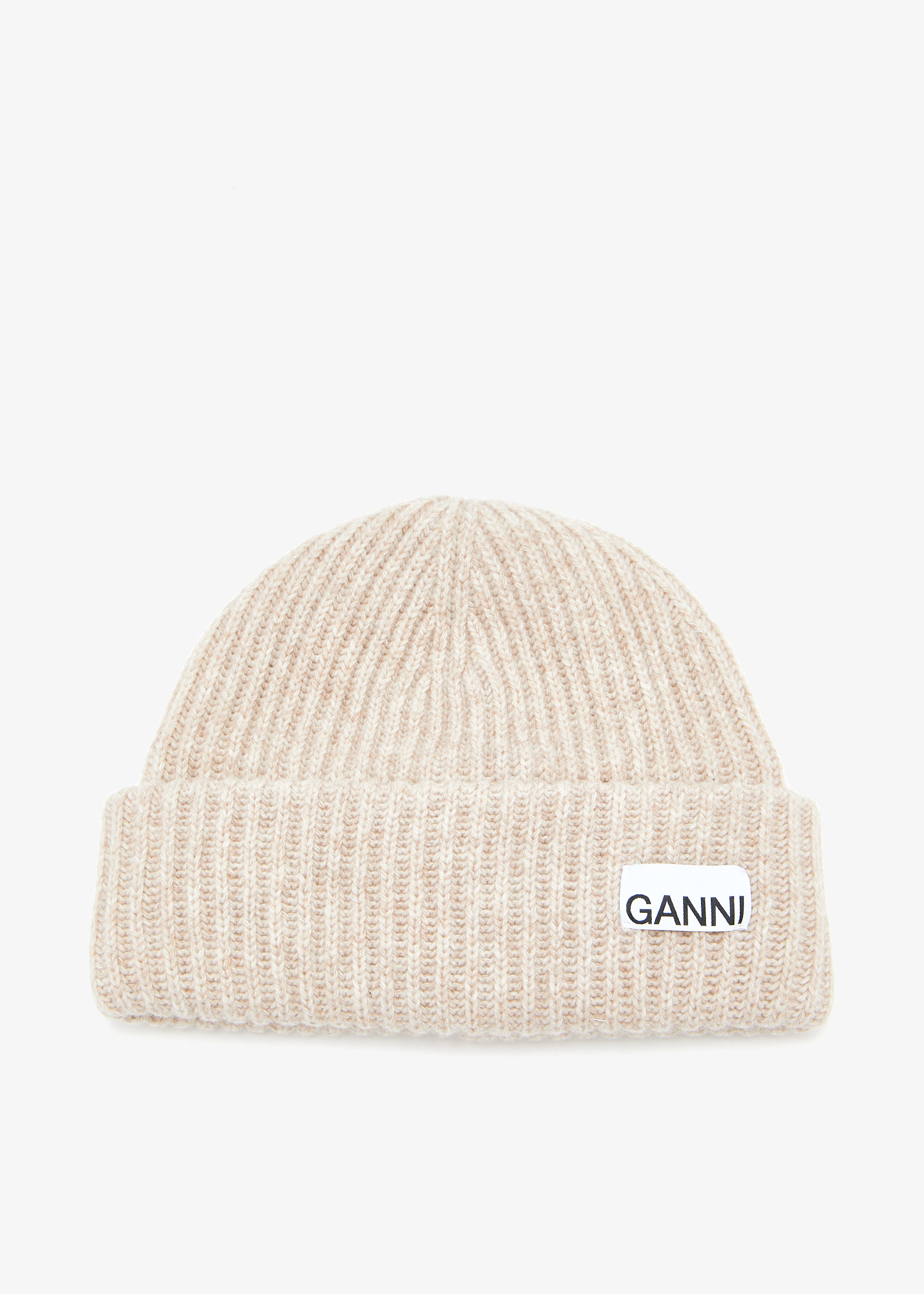 

Loose wool rib knit beanie, Beige