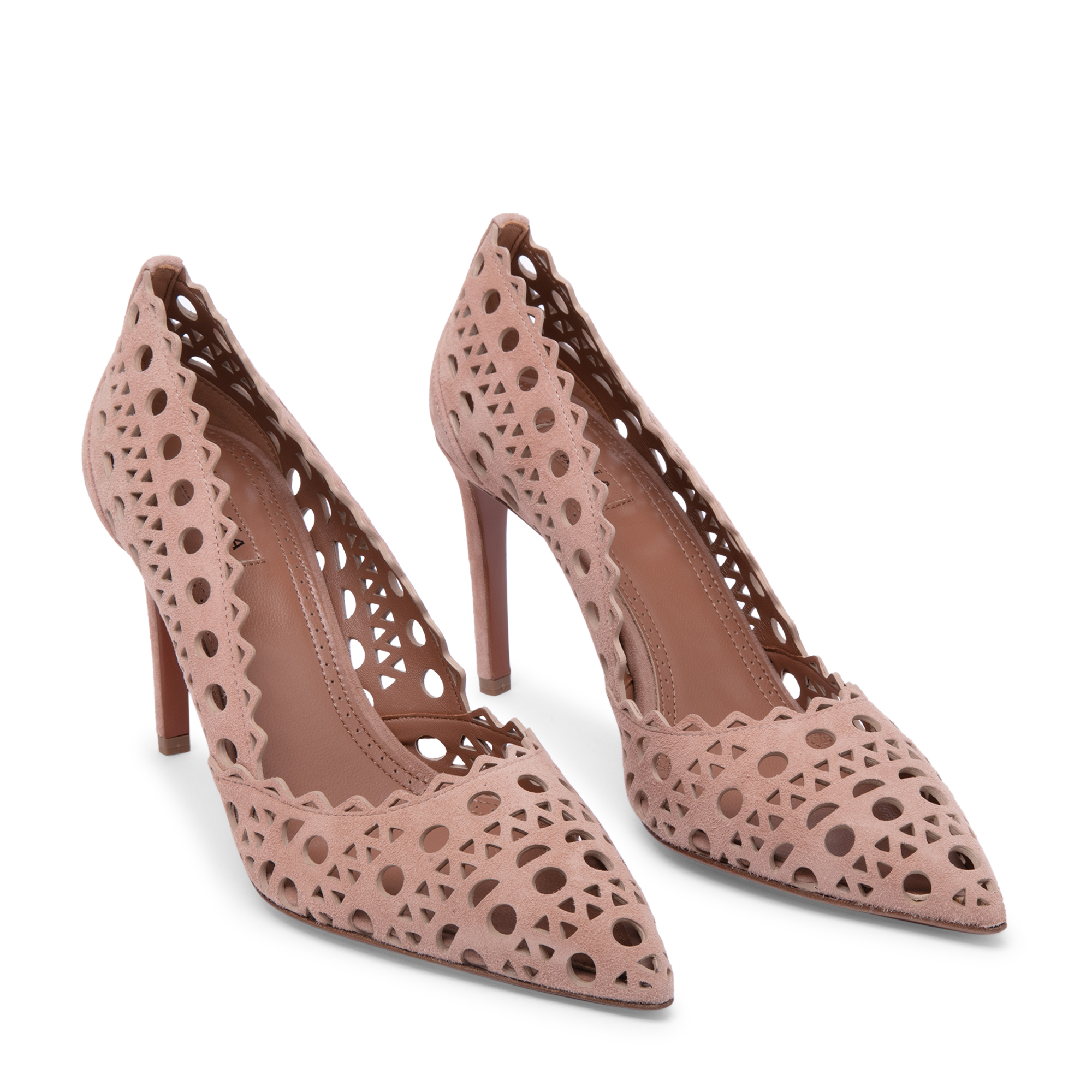 Openwork suede pumps, Pink