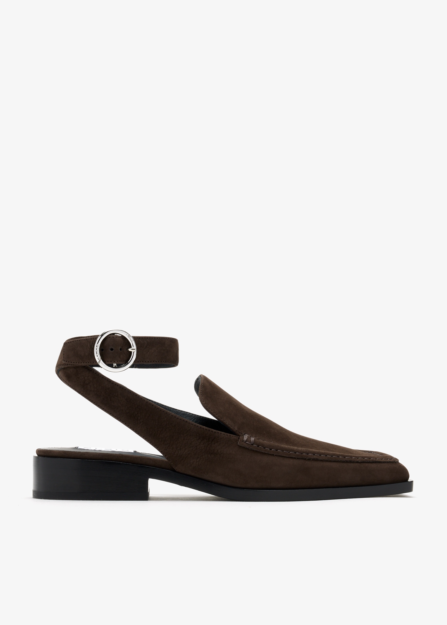 

Nubuck square loafer sandals, Brown