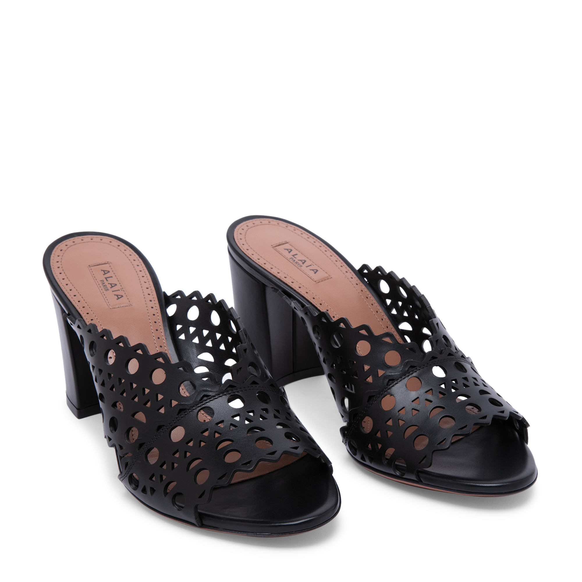 

Laser-cut mules, Black