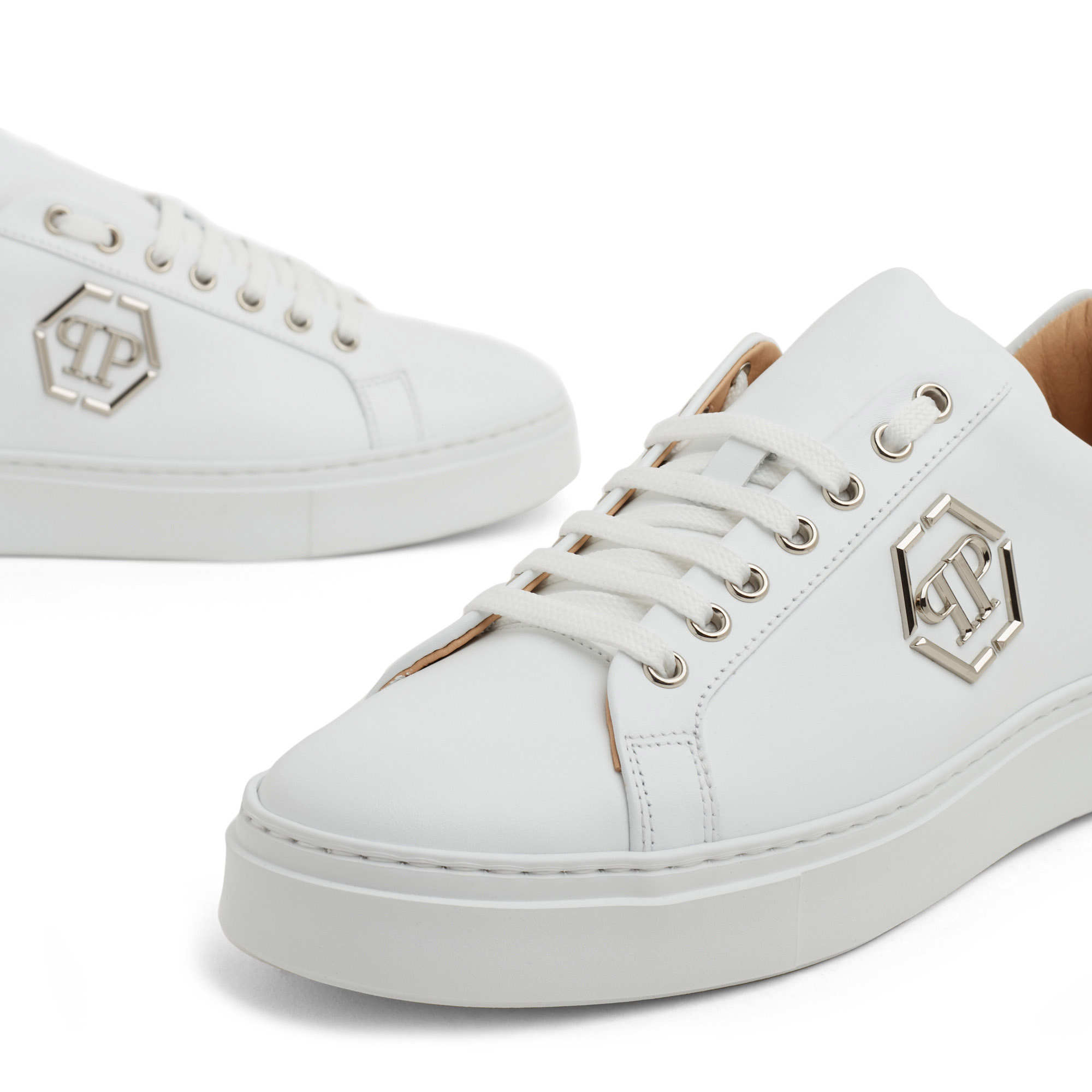 

Leather lo-top sneakers, White