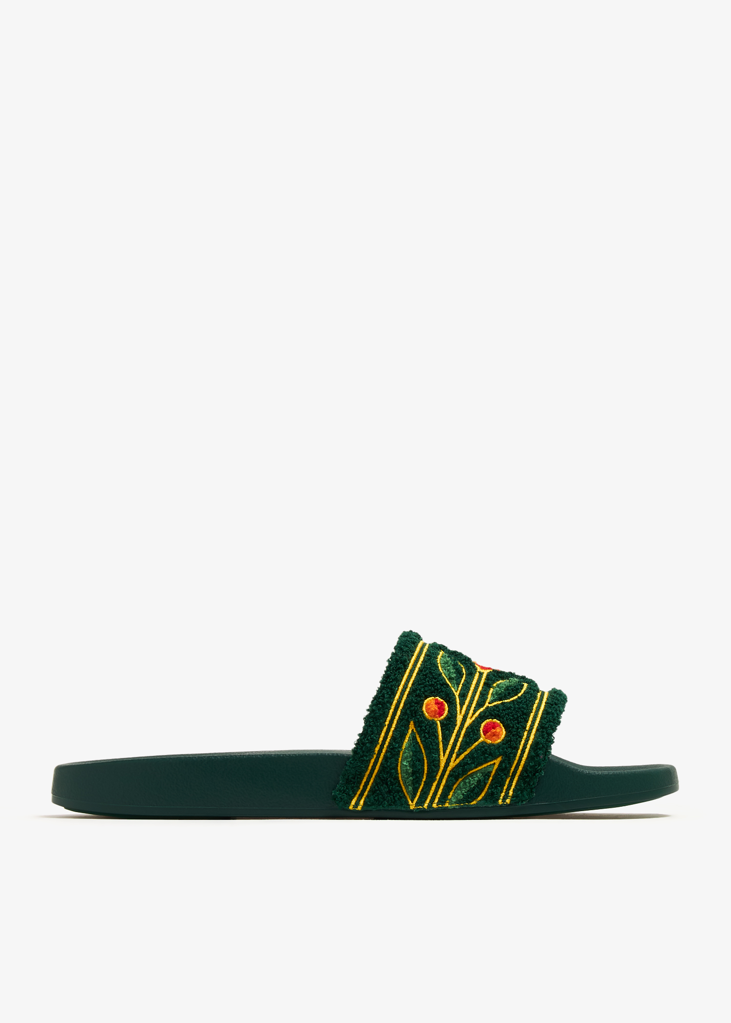 

Embroidered terry slides, Green