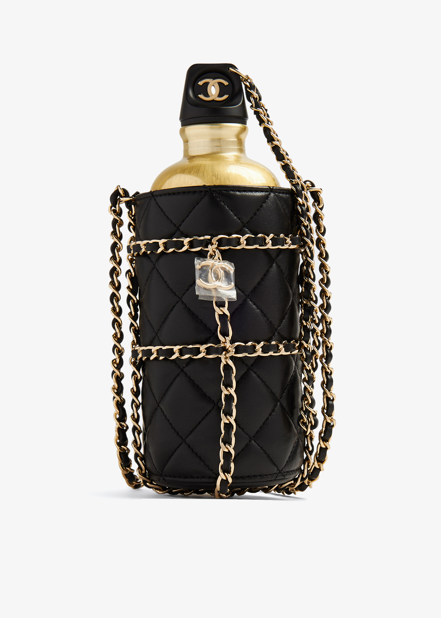 

Lambskin quilted water bottle bag, Black