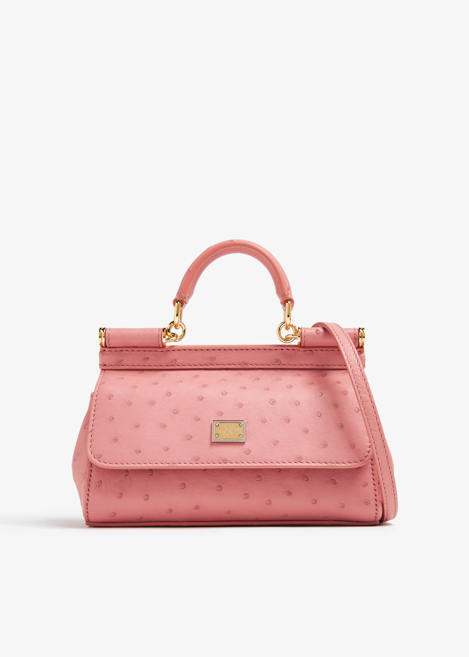 Small Sicily ostrich leather bag, Pink