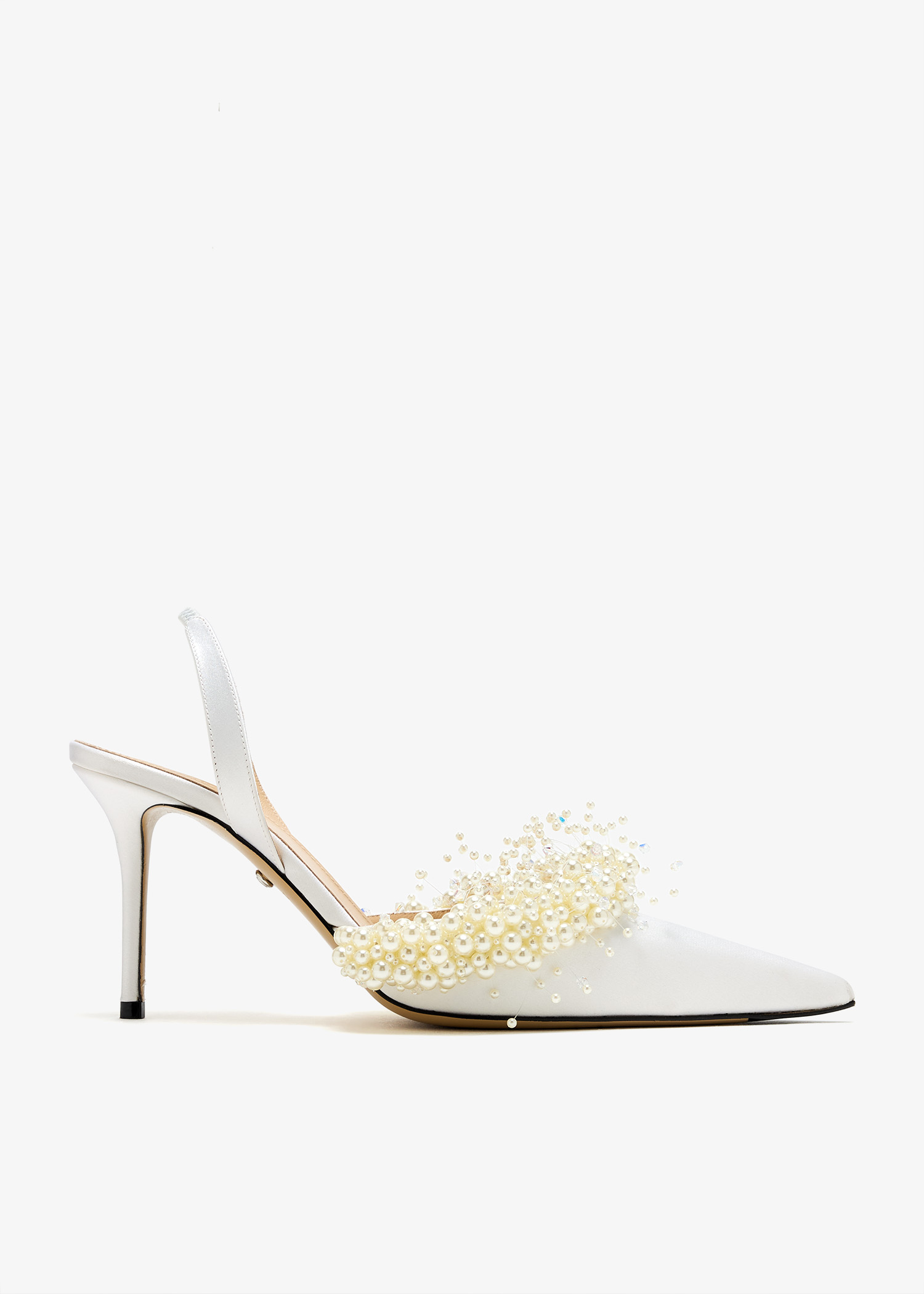 

Floating pearl slingback pumps, White