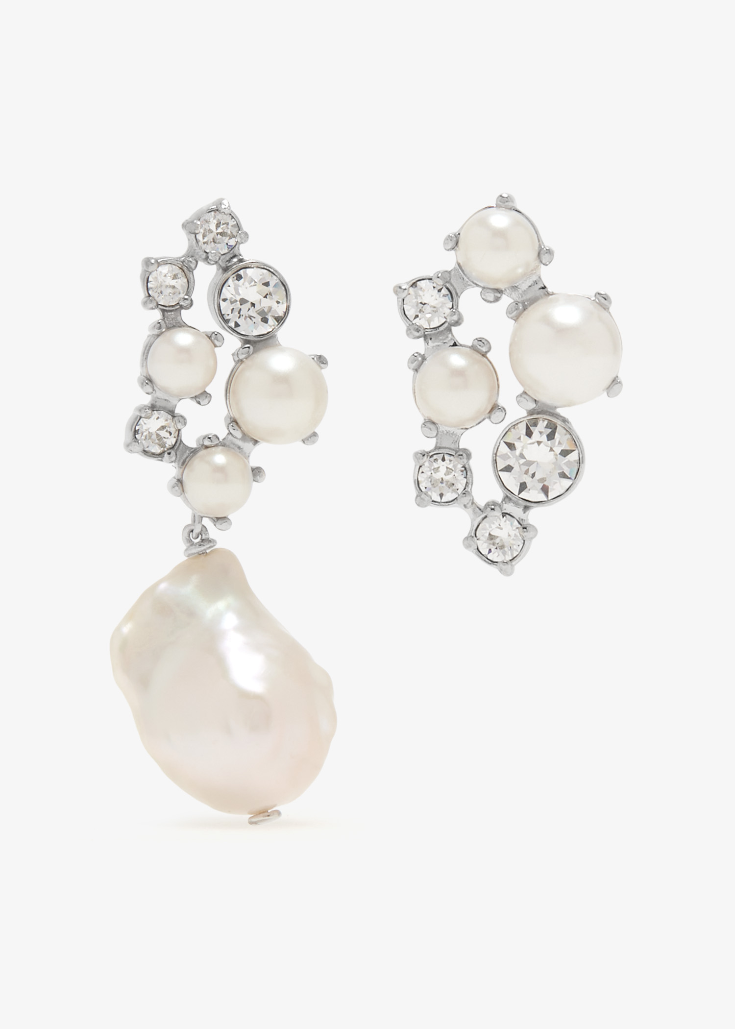 

Crystal Pearl asymmetric earrings, Silver