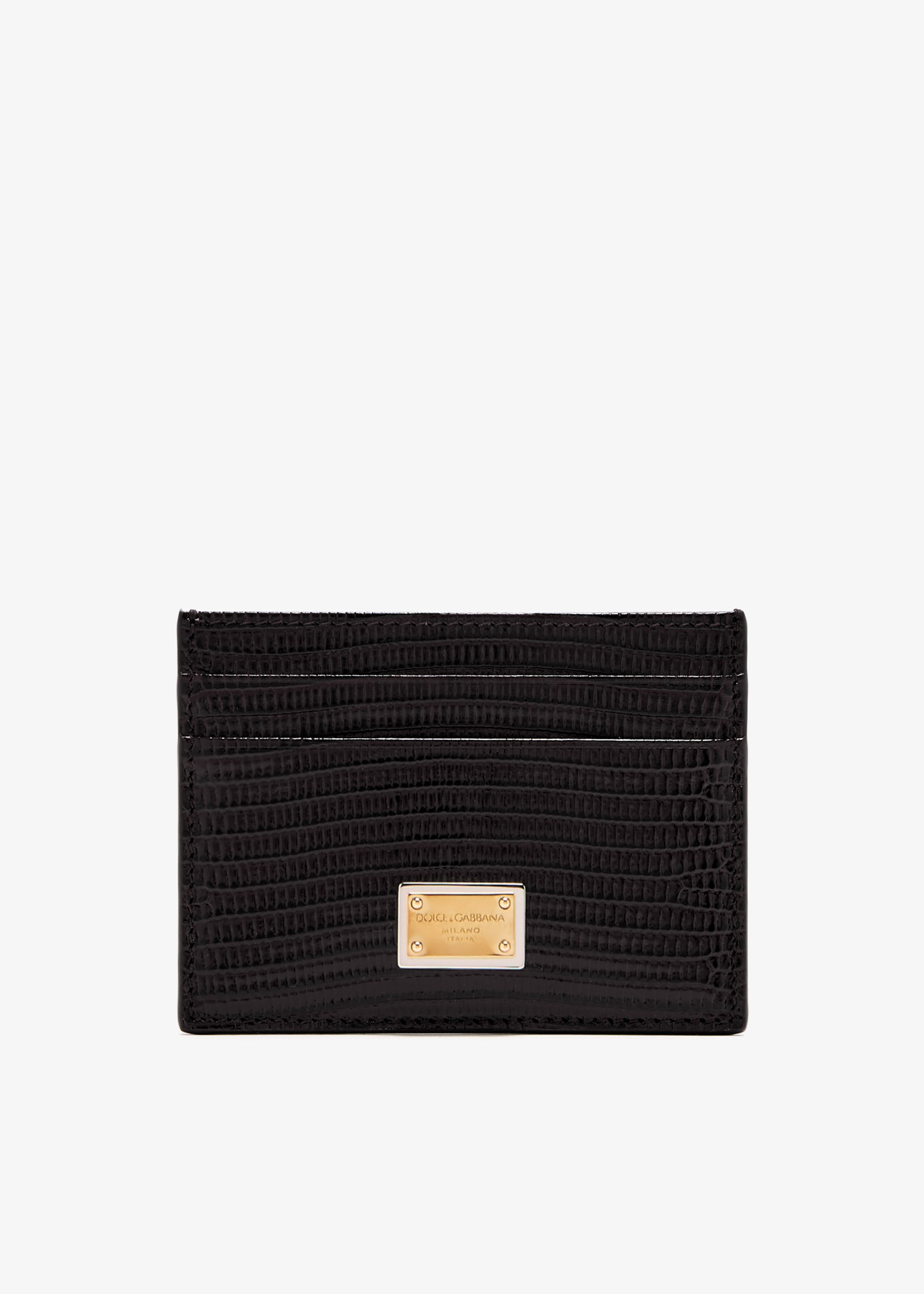 

Iguana-print leather cardholder, Black