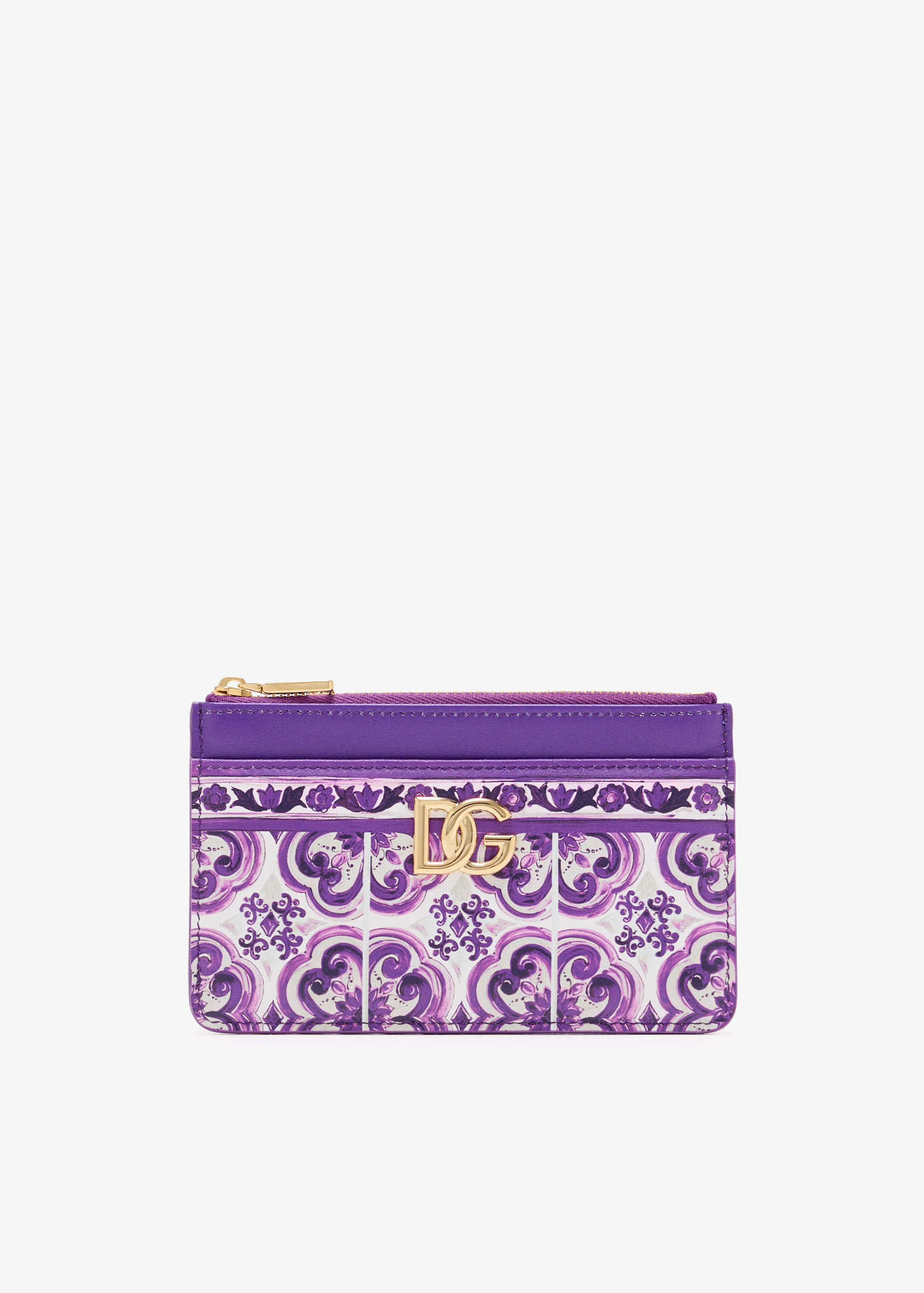 

Maiolica-print long card holder, Purple