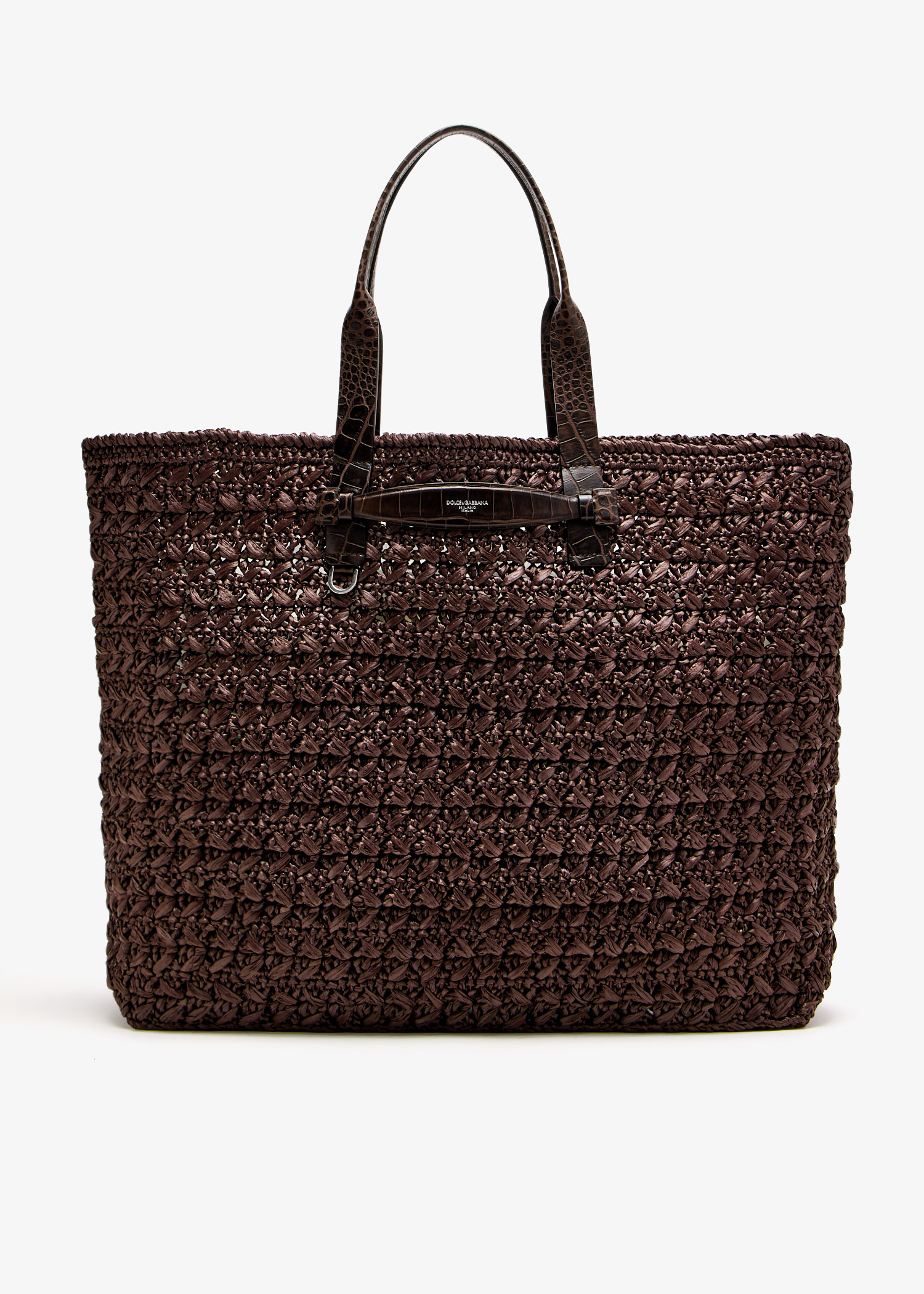 

Raffia crochet shopper, Brown