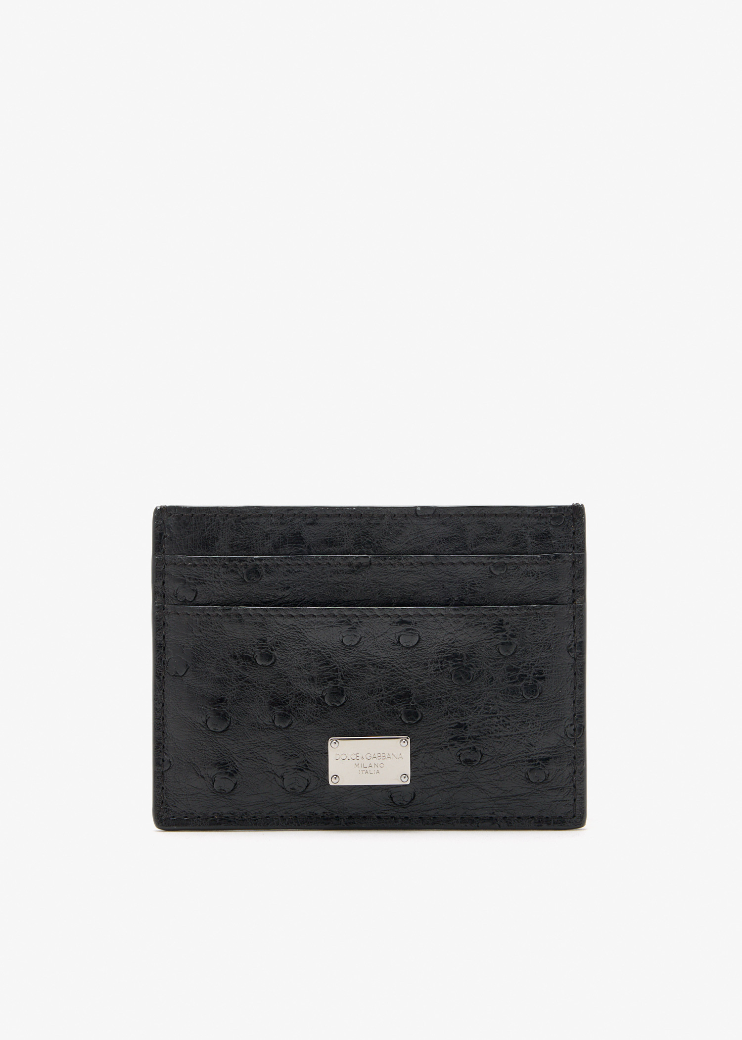 

Ostrich leather card holder, Black