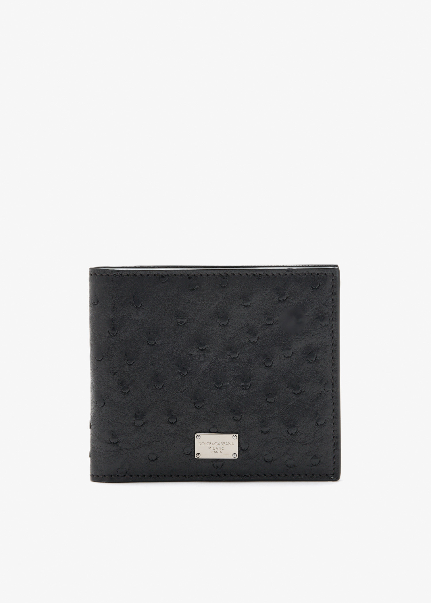 

Ostrich leather bifold wallet, Black