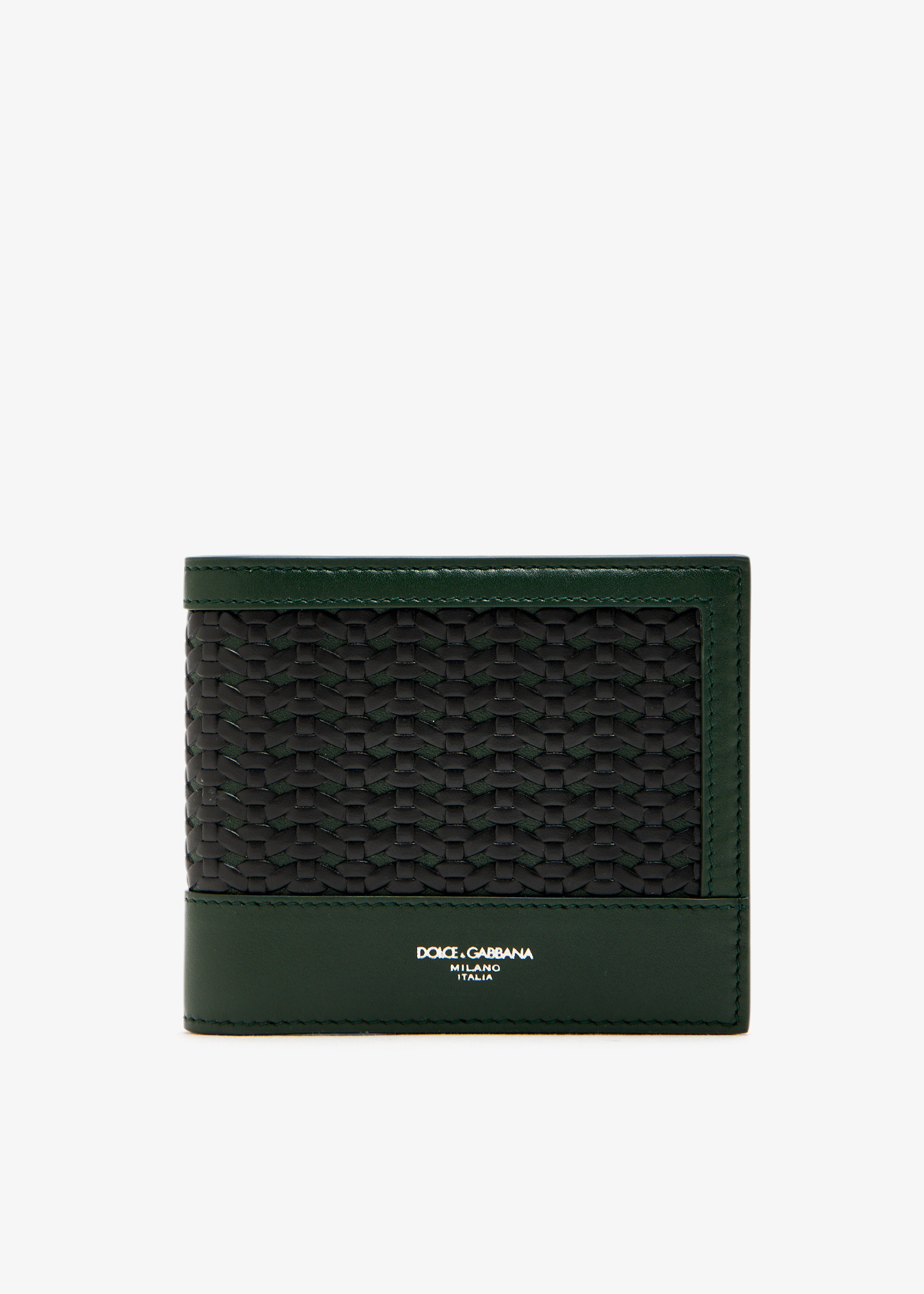 

Plongé woven calfskin bifold wallet, Green