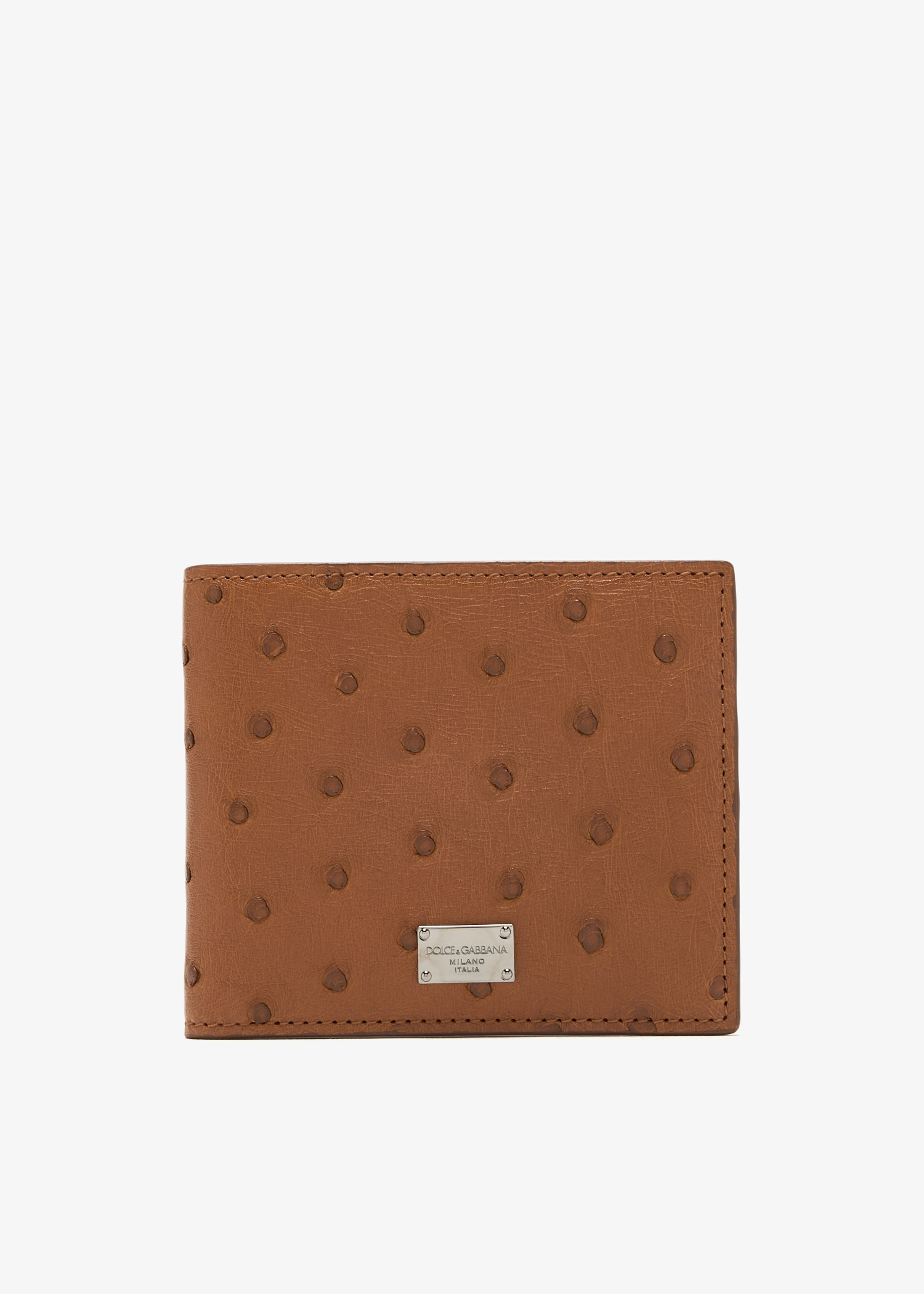 

Ostrich leather bifold wallet, Brown