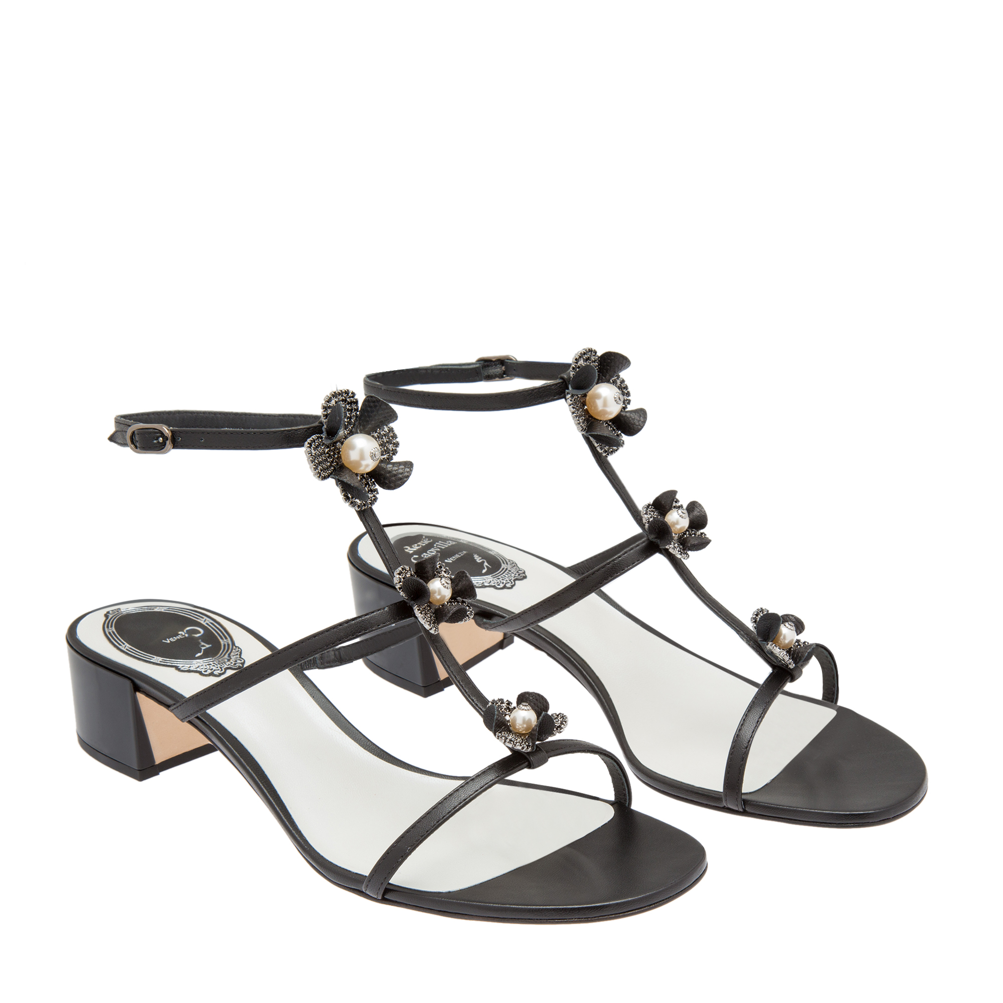 

Pearl-embellished sandals, Black