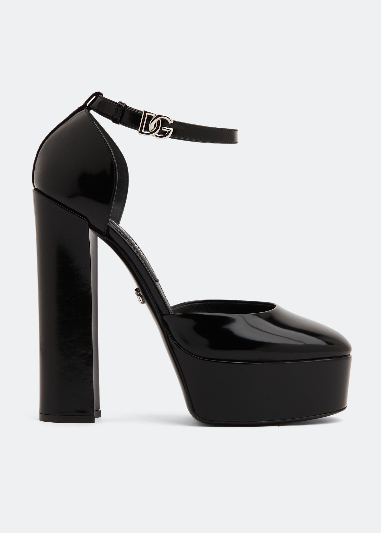 

Polished calfskin platform pumps, Black