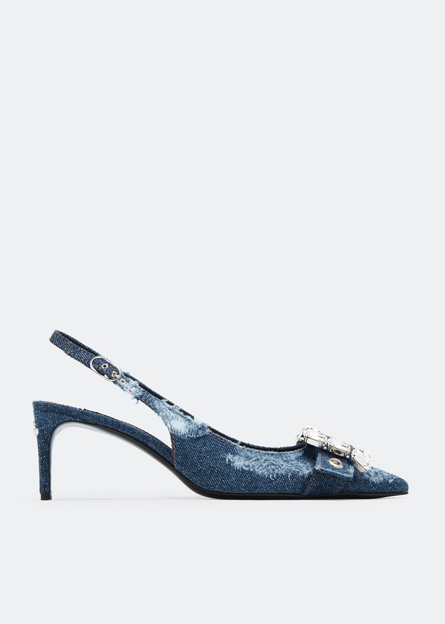 

Patchwork denim slingback pumps, Blue