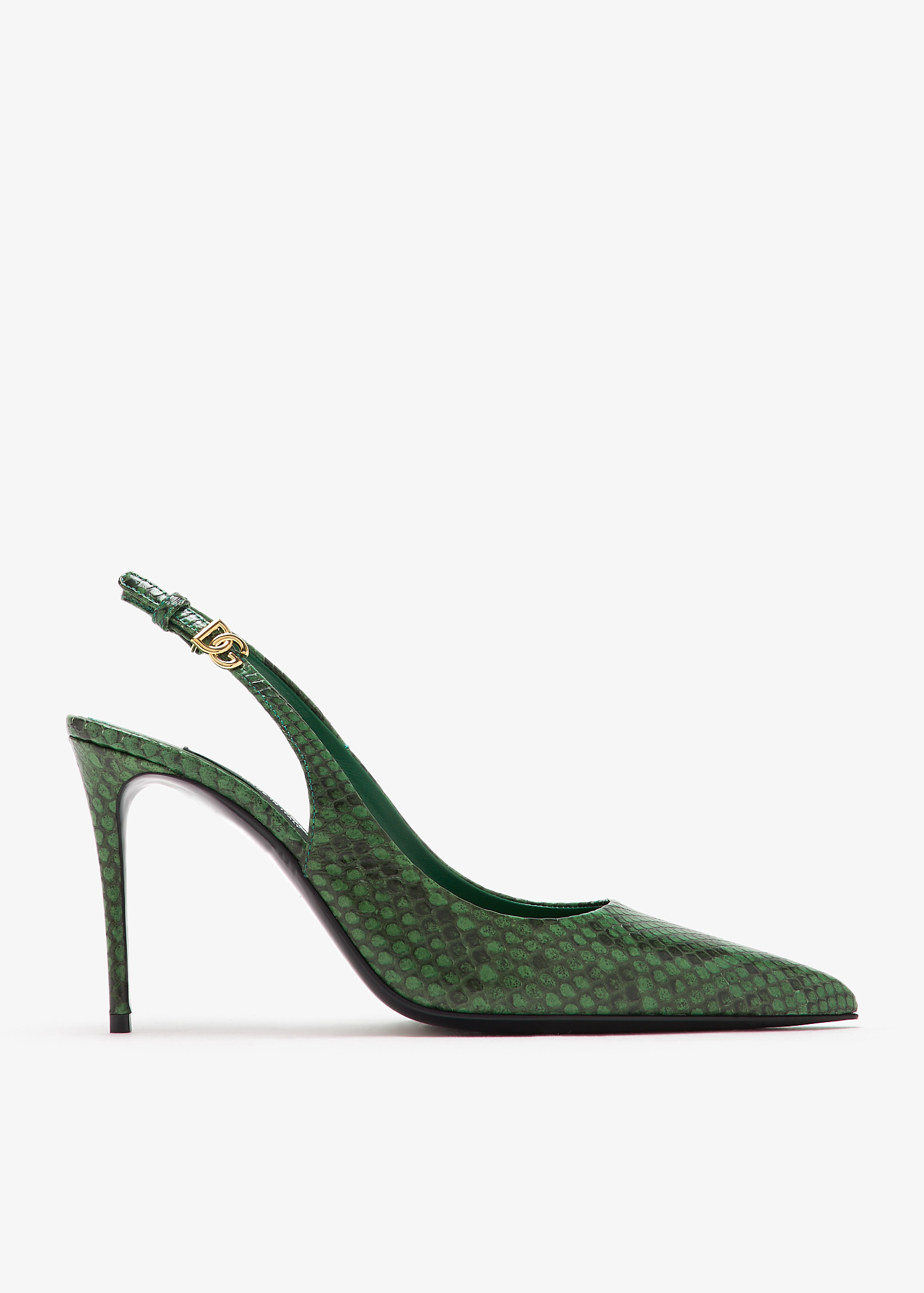 Python skin slingback pumps, Green