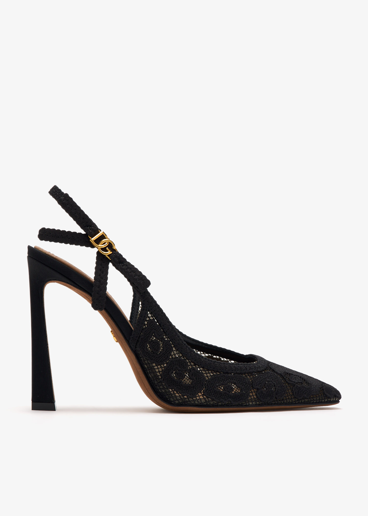 

Leopard appliqué lace slingbacks, Black