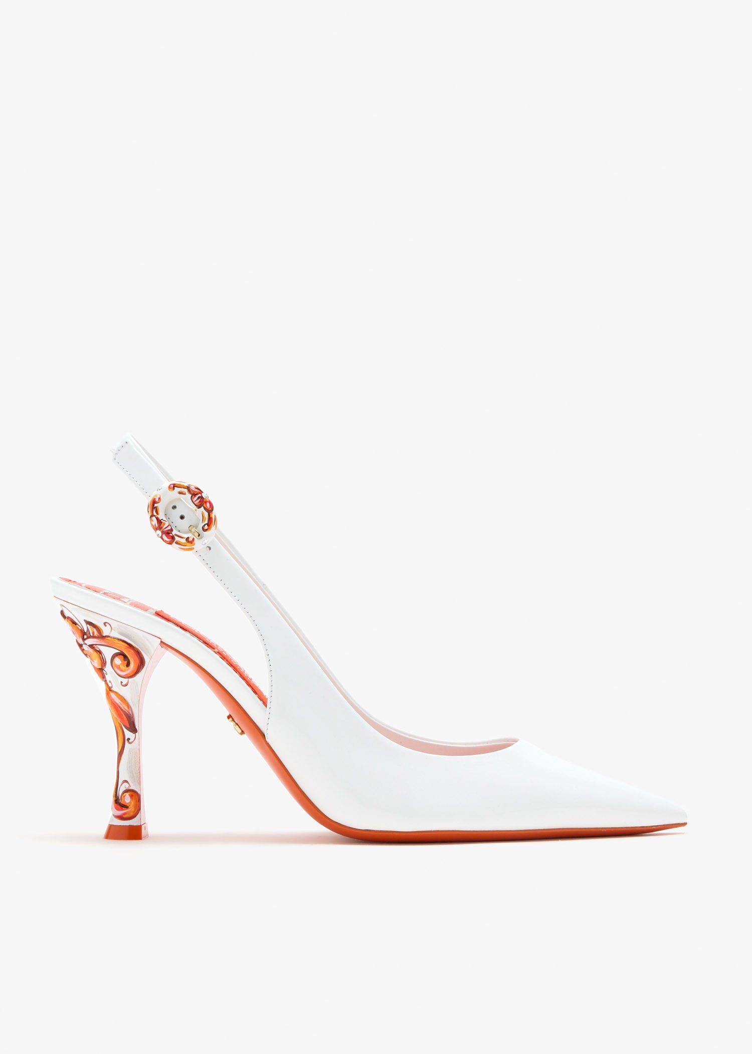 

Patent leather slingback pumps, White
