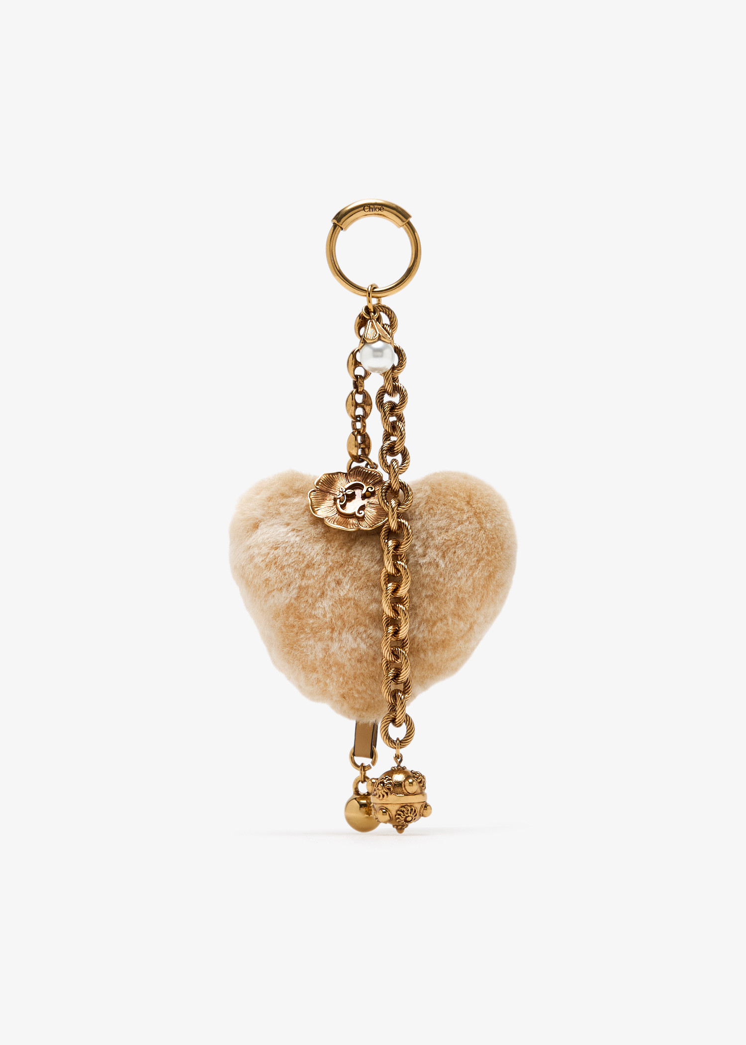 

Symbols Heart Shearling bag charm, Beige