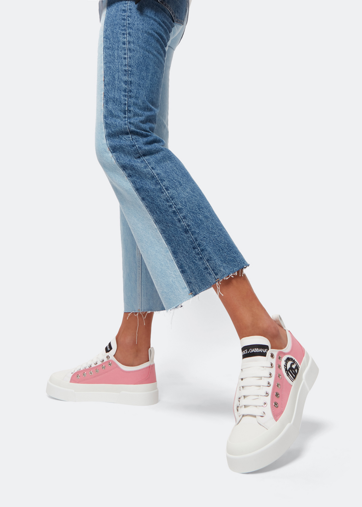 

Two-tone canvas Portofino Light sneakers with DG logo, Pink