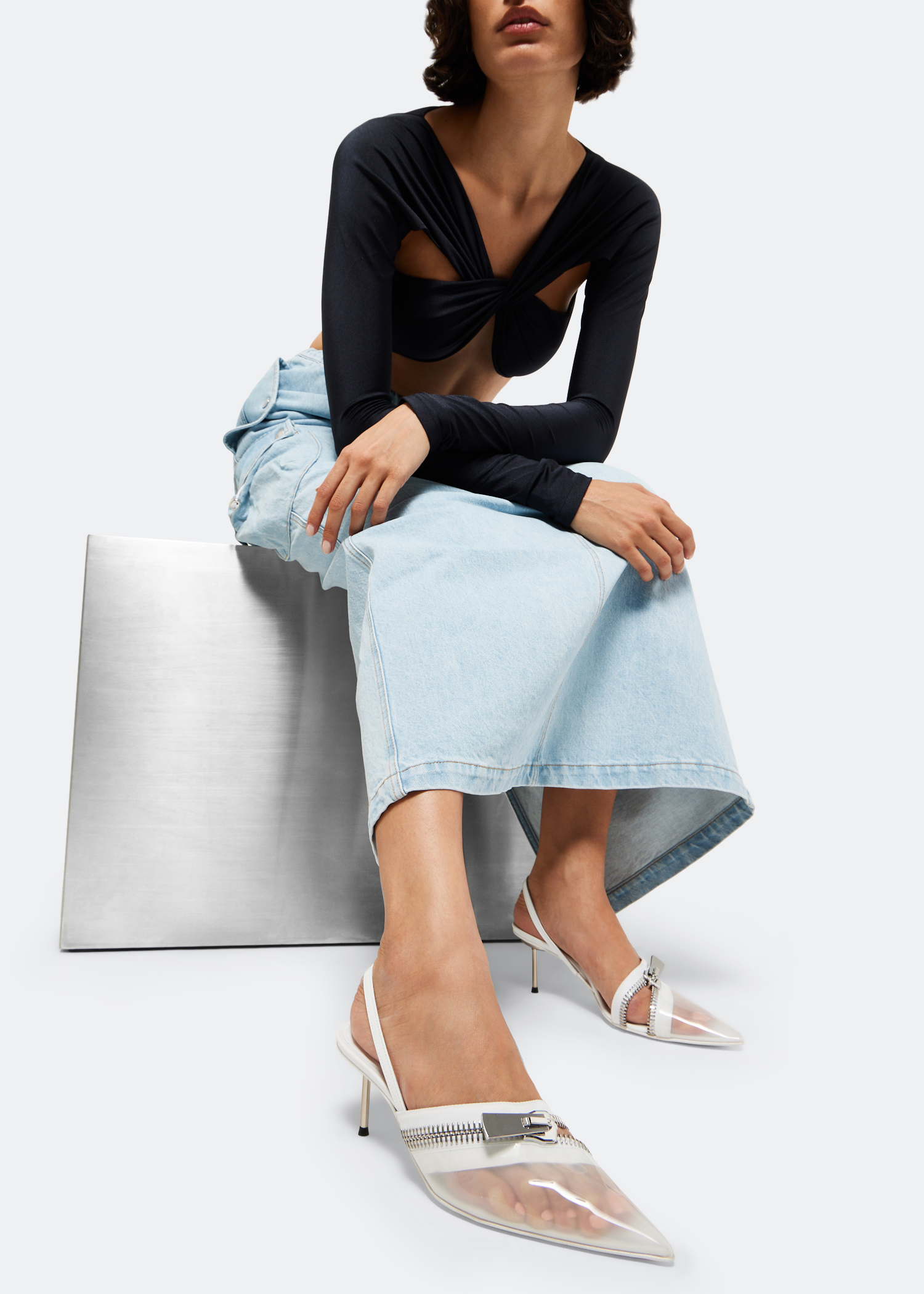 

Clear Zip stiletto pumps, White