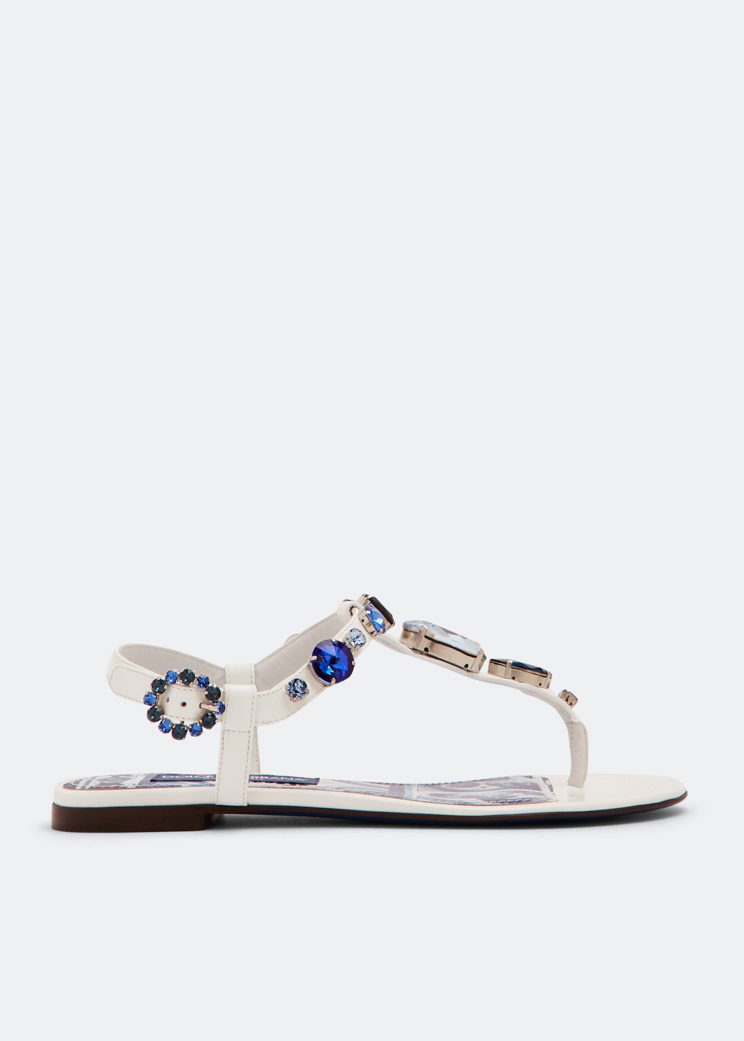 

Patent leather thong sandals, White