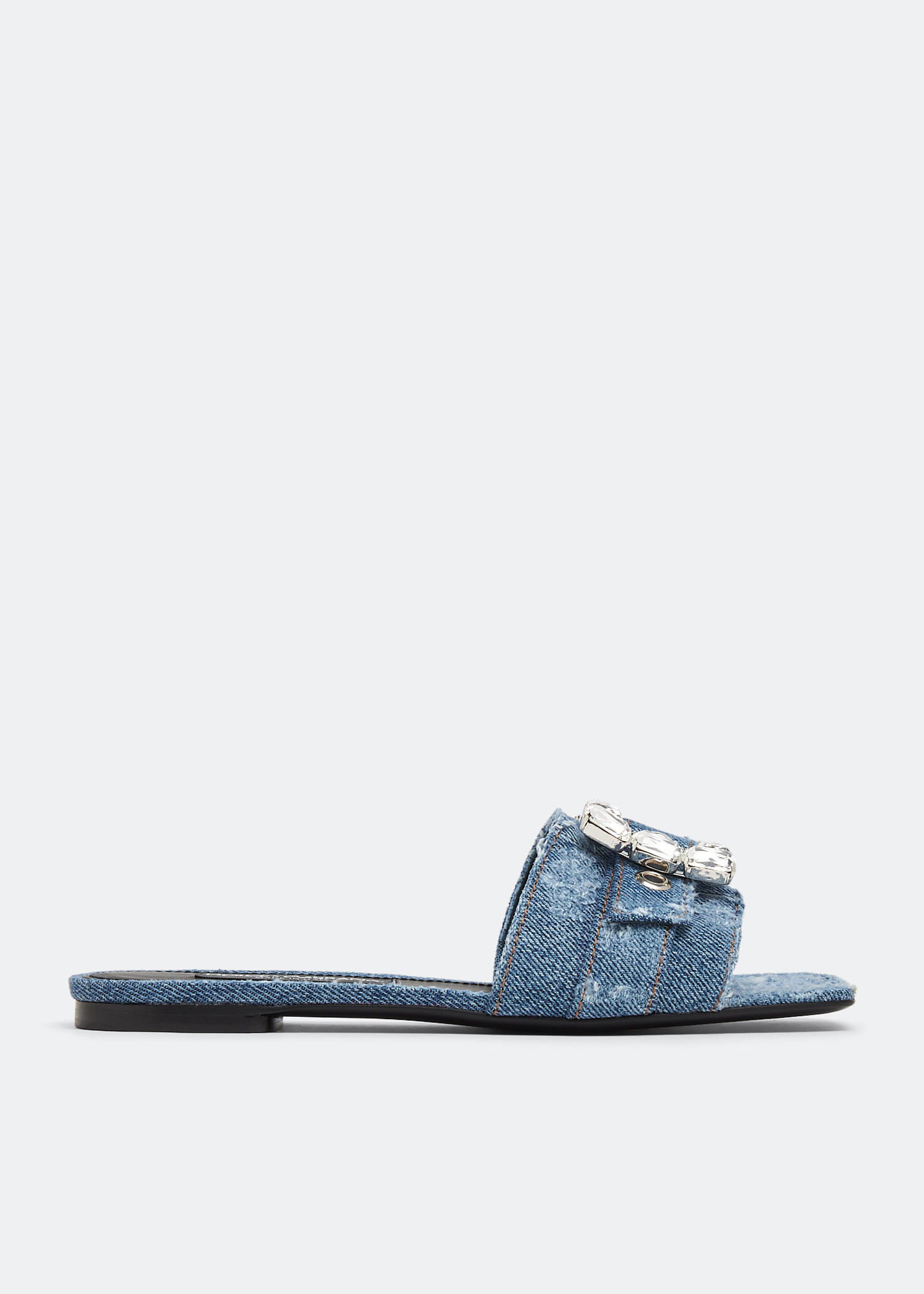 

Patchwork denim slide sandals, Blue